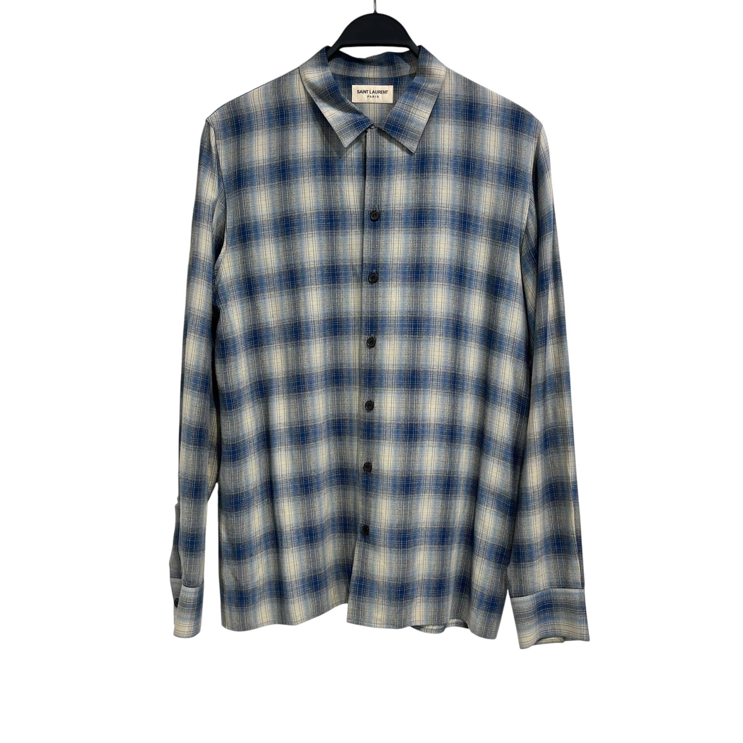 SAINT LAURENT/Hedi Slimane/Flannel Shirt/40/Cotton/BLU/Plaid/2014 (Sz 40 / 15 3/2) view 1