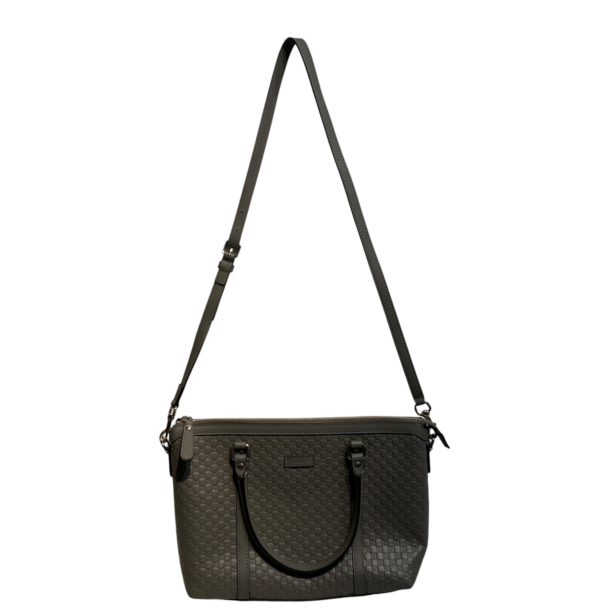 GUCCI/Tote Bag/Monogram/Leather/GRY/Microguccisima Top Zip Tote view 1