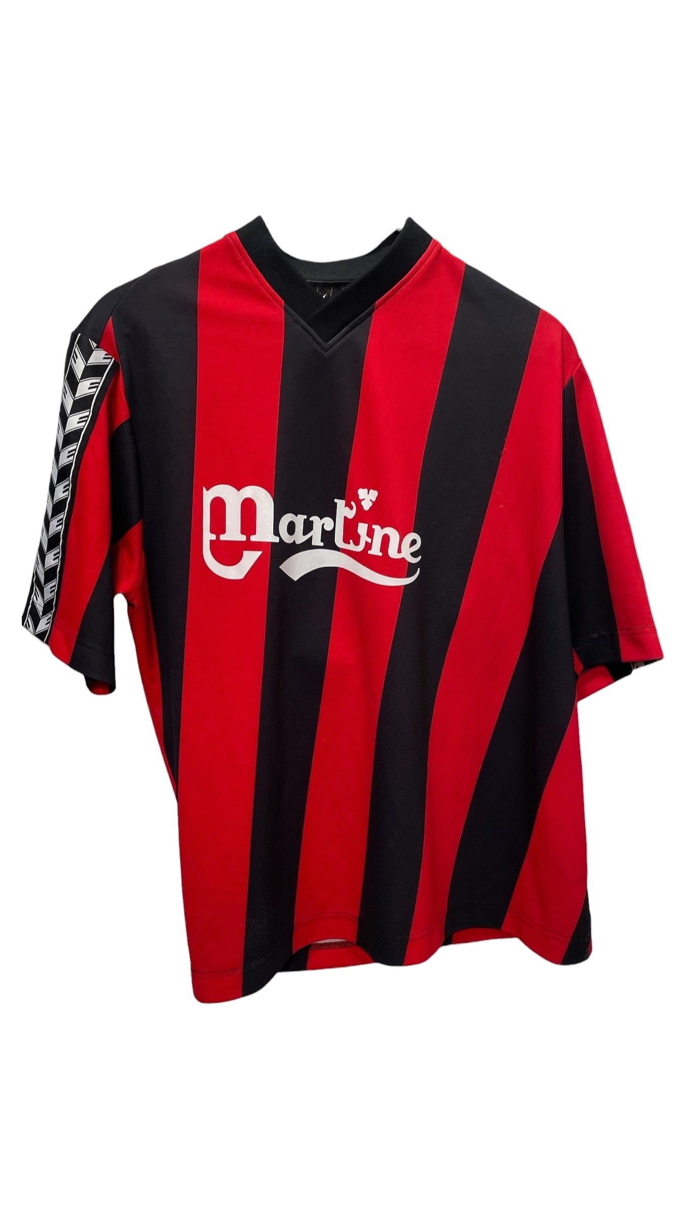 MARTINE ROSE/T-Shirt/XS/Nylon/BLK/Stripe/Black & red jersey view 1
