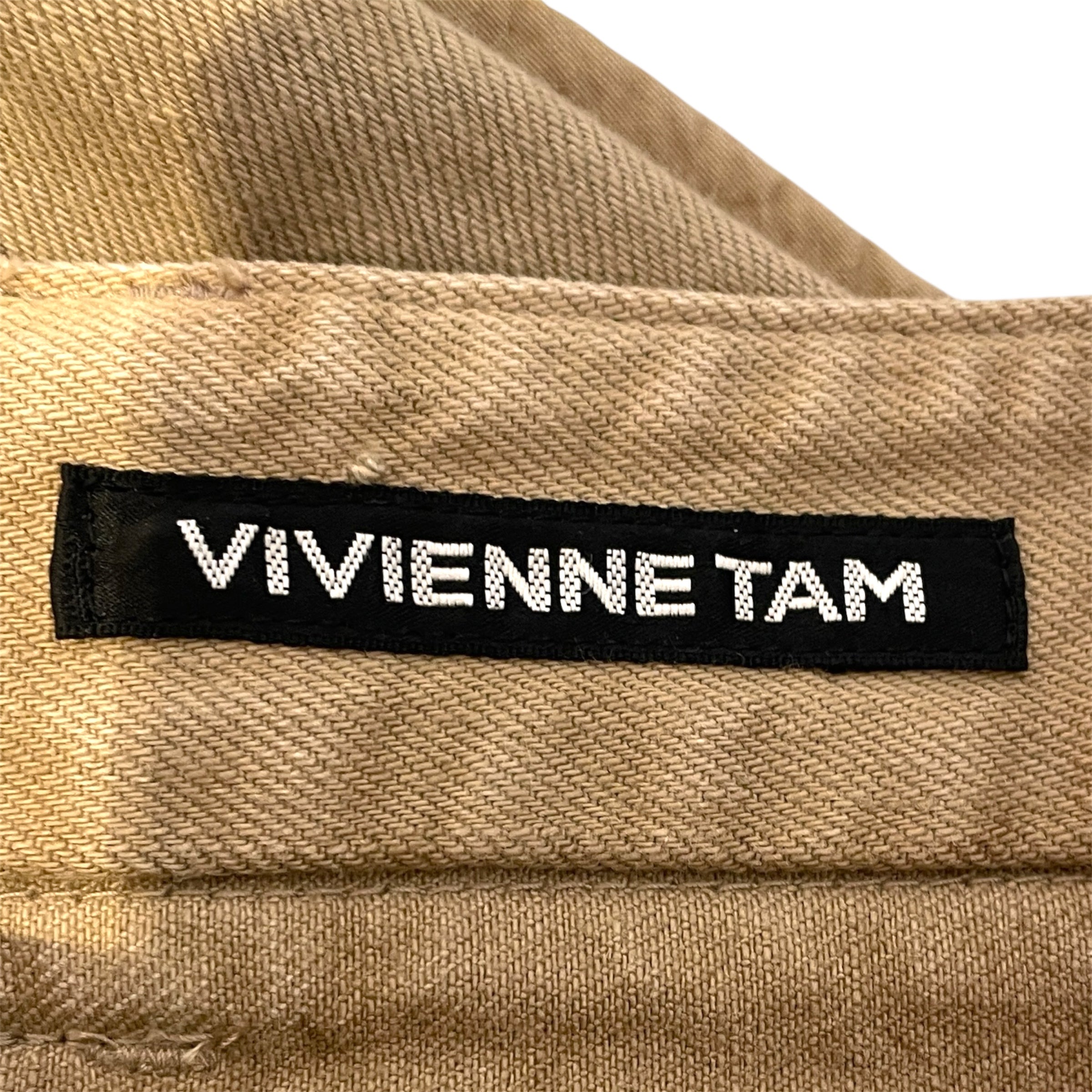 VIVIENNE TAM/Bootcut Pants/XS/Cotton/BEG/High-waisted/Y2K Side Pleat view 3