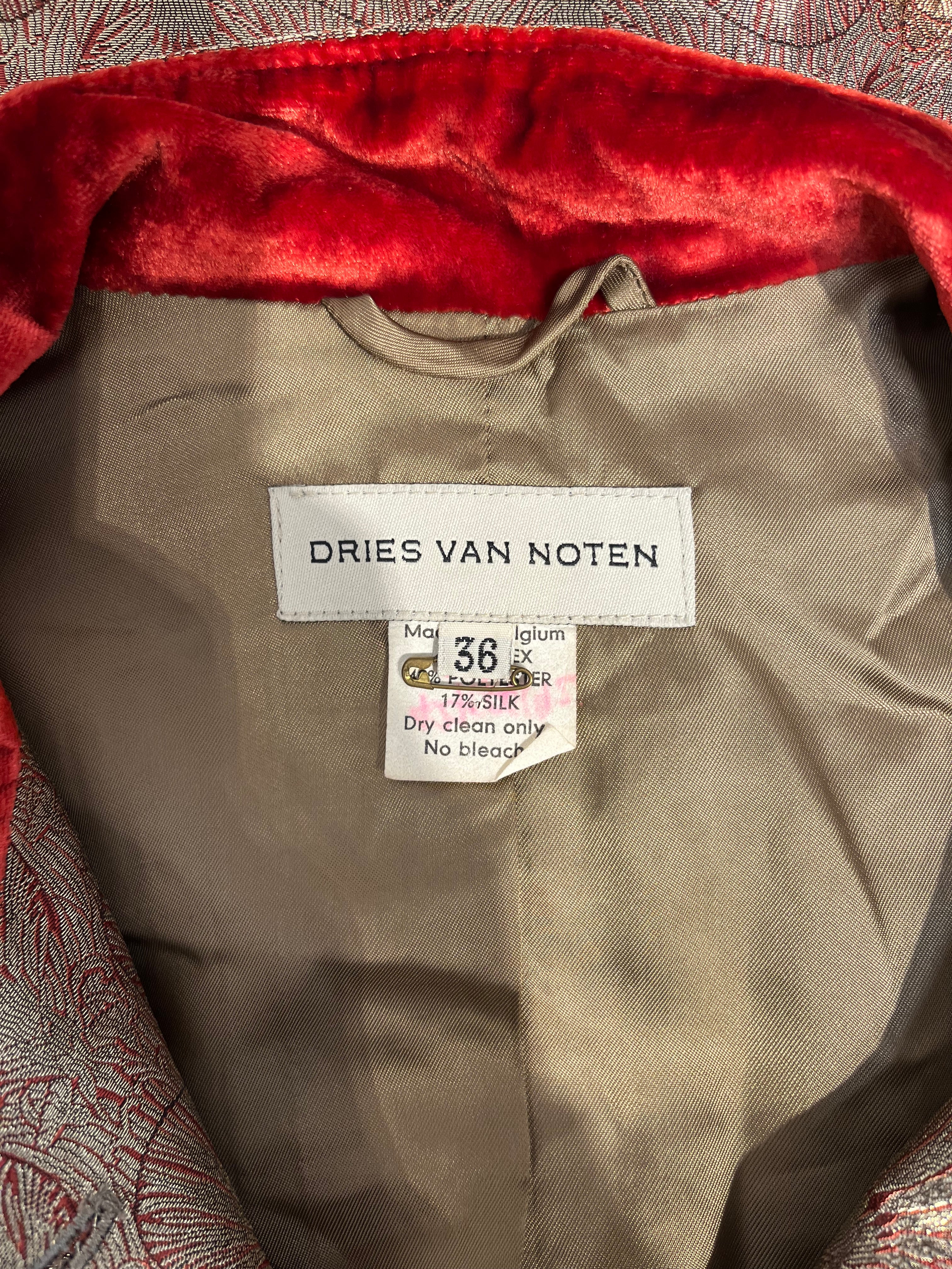 DRIES VAN NOTEN/Tailored Jkt/36/Gingham Check/Polyester/GLD/Single Breasted/RED VELVET COLLAR view 3