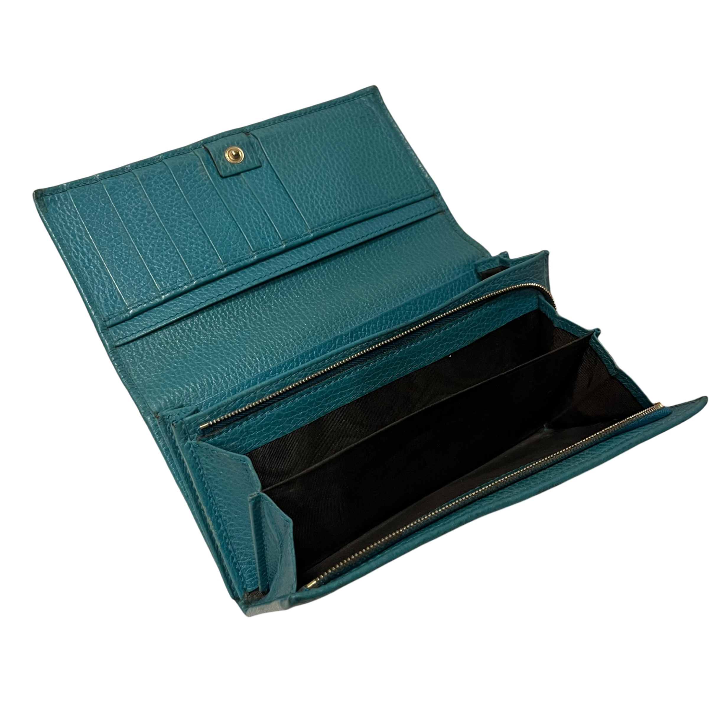 GUCCI/Long Wallet/Leather/BLU/L's/vintage turquoise continental view 3
