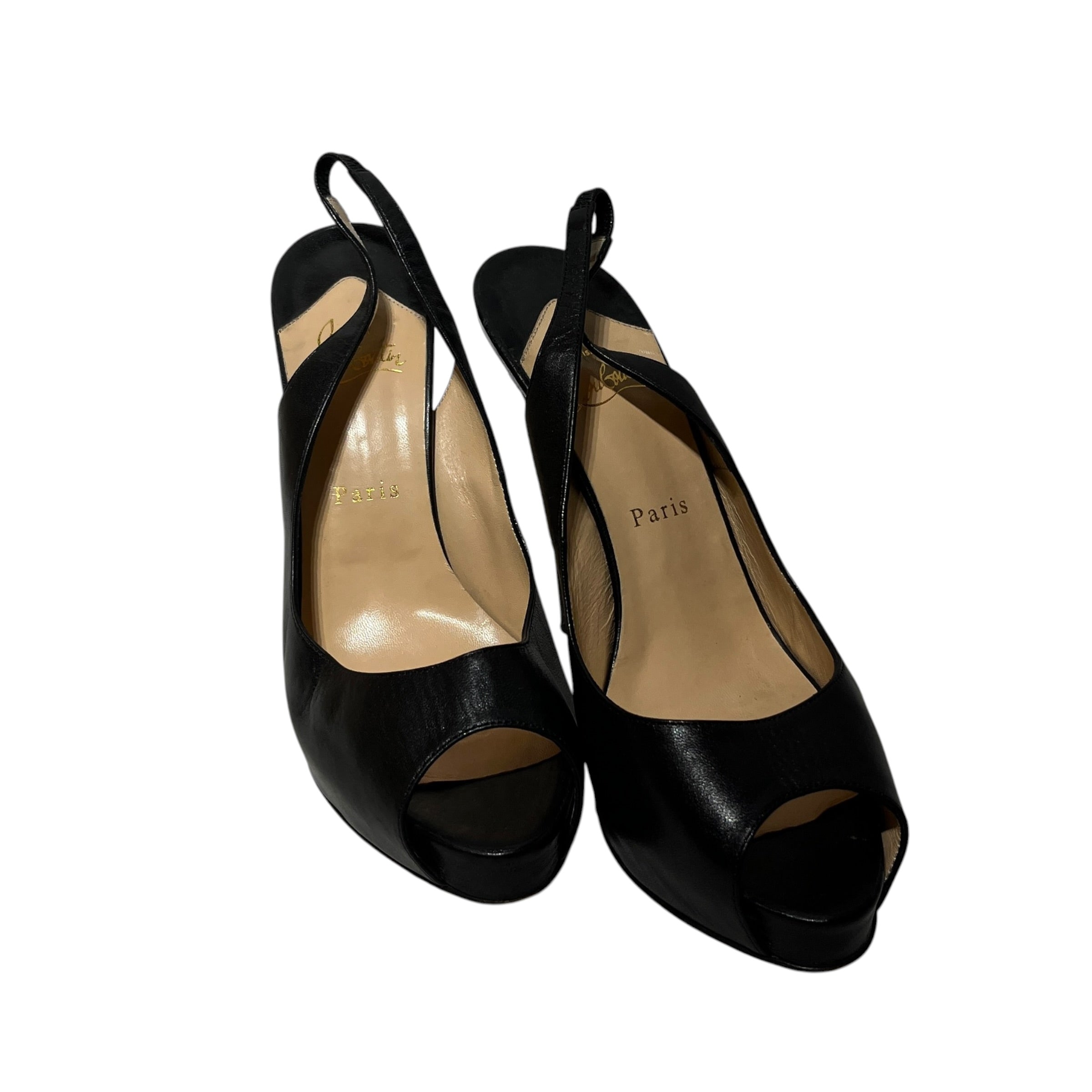 Christian Louboutin/Heels/EU 40/Leather/BLK/Open-Toe/HEEL STRAP view 1