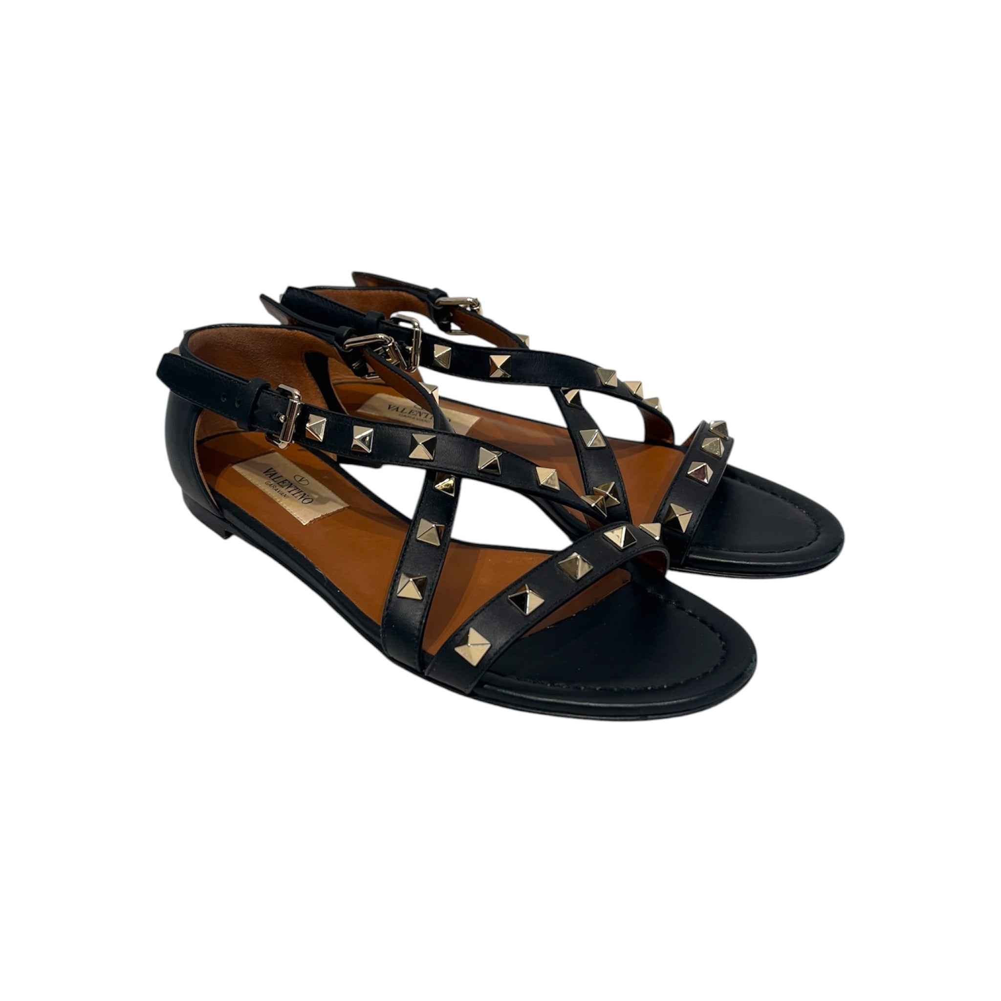 VALENTINO/Heels/EU 35/Leather/BLK/Open-Toe/Rockstud Sandal Criss Cross view 1