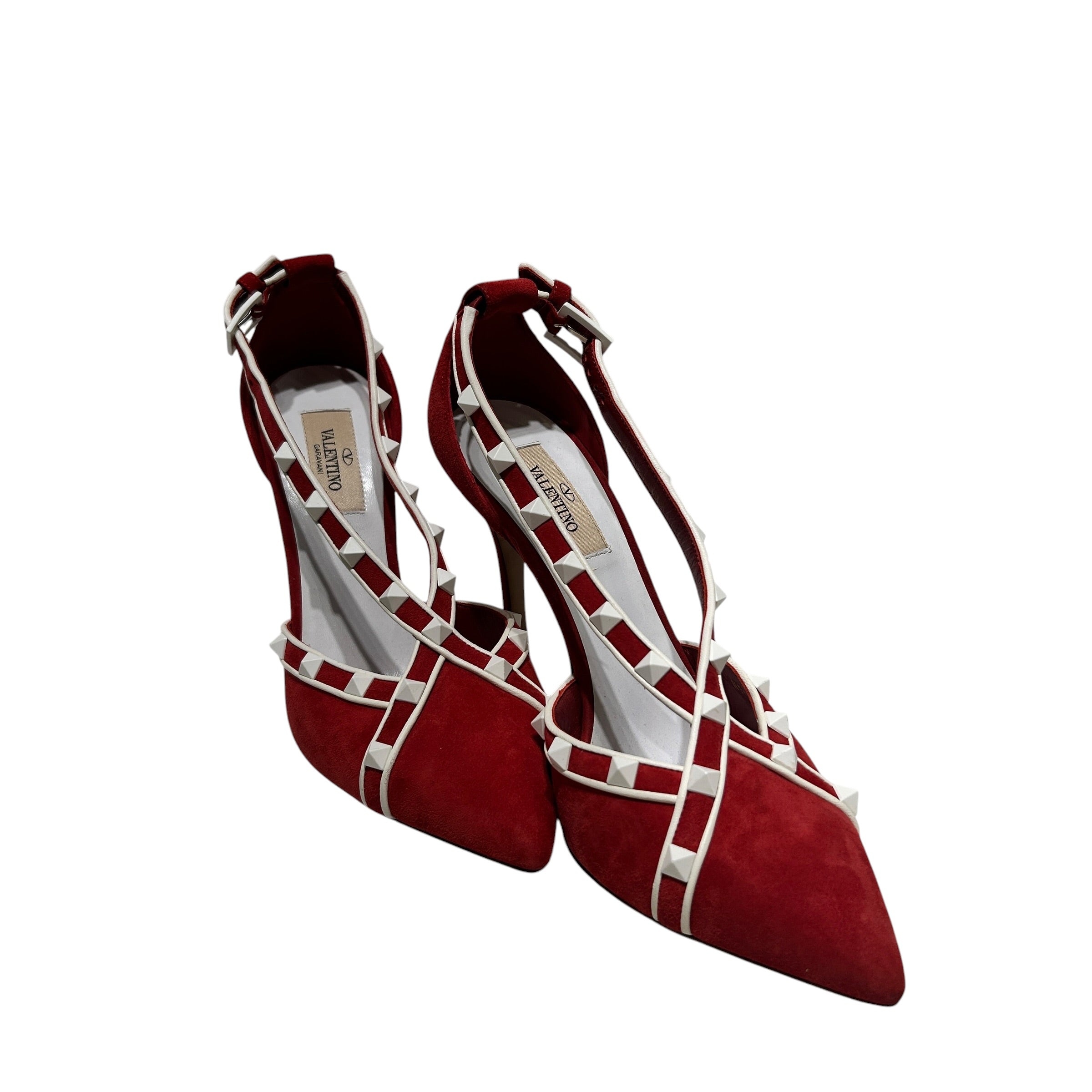 VALENTINO GARAVANI/Heels/EU 37.5/Suede/RED/WHITE STUDDED HEEL view 1