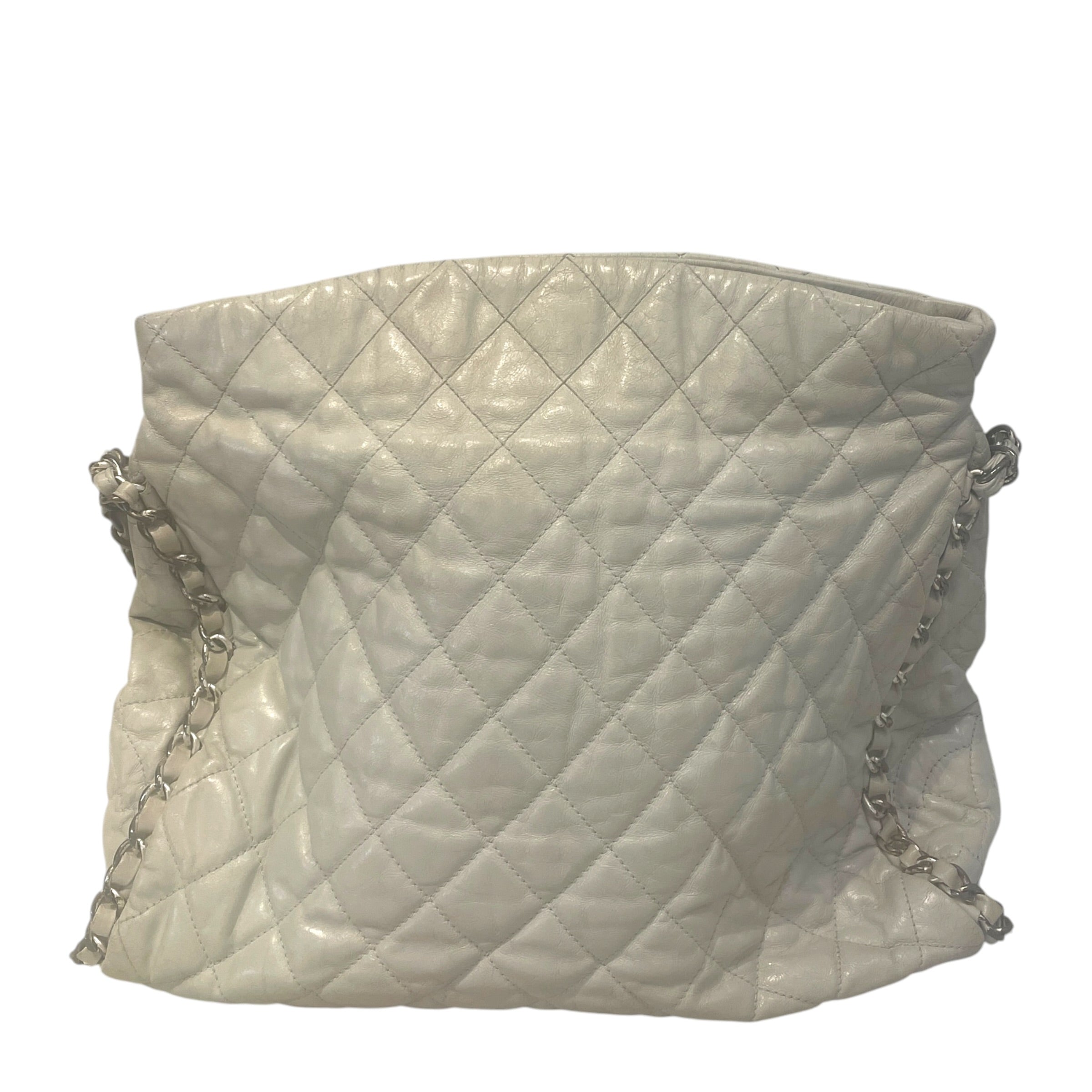 CHANEL/Hand Bag/Leather/IVR/quilted hobo bag w/ slv chain view 1