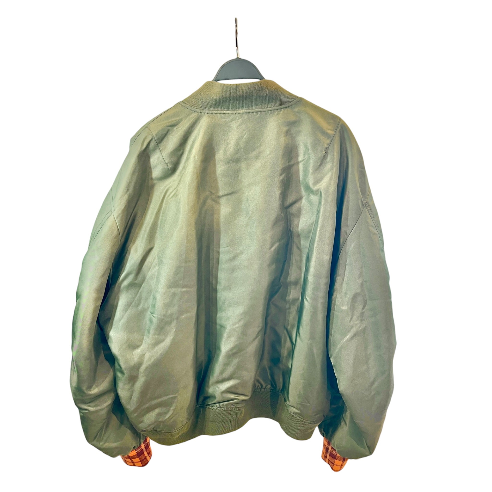 Acne Studios/Flight Jkt/50/Polyester/KHK/No Collar/SATIN BOMBER W/ ORANGE SLEEVES view 2