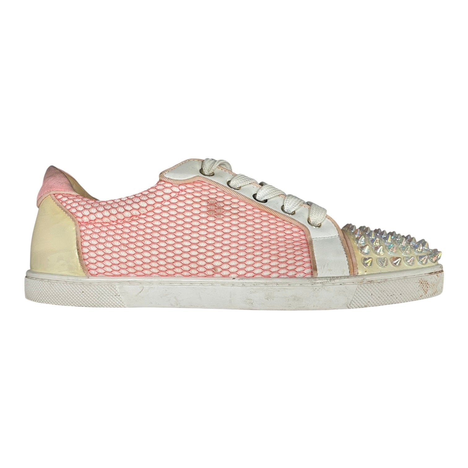 Christian Louboutin/Low-Sneakers/EU 38.5/All Over Print/Leather/WHT/PINK FISHNET view 5
