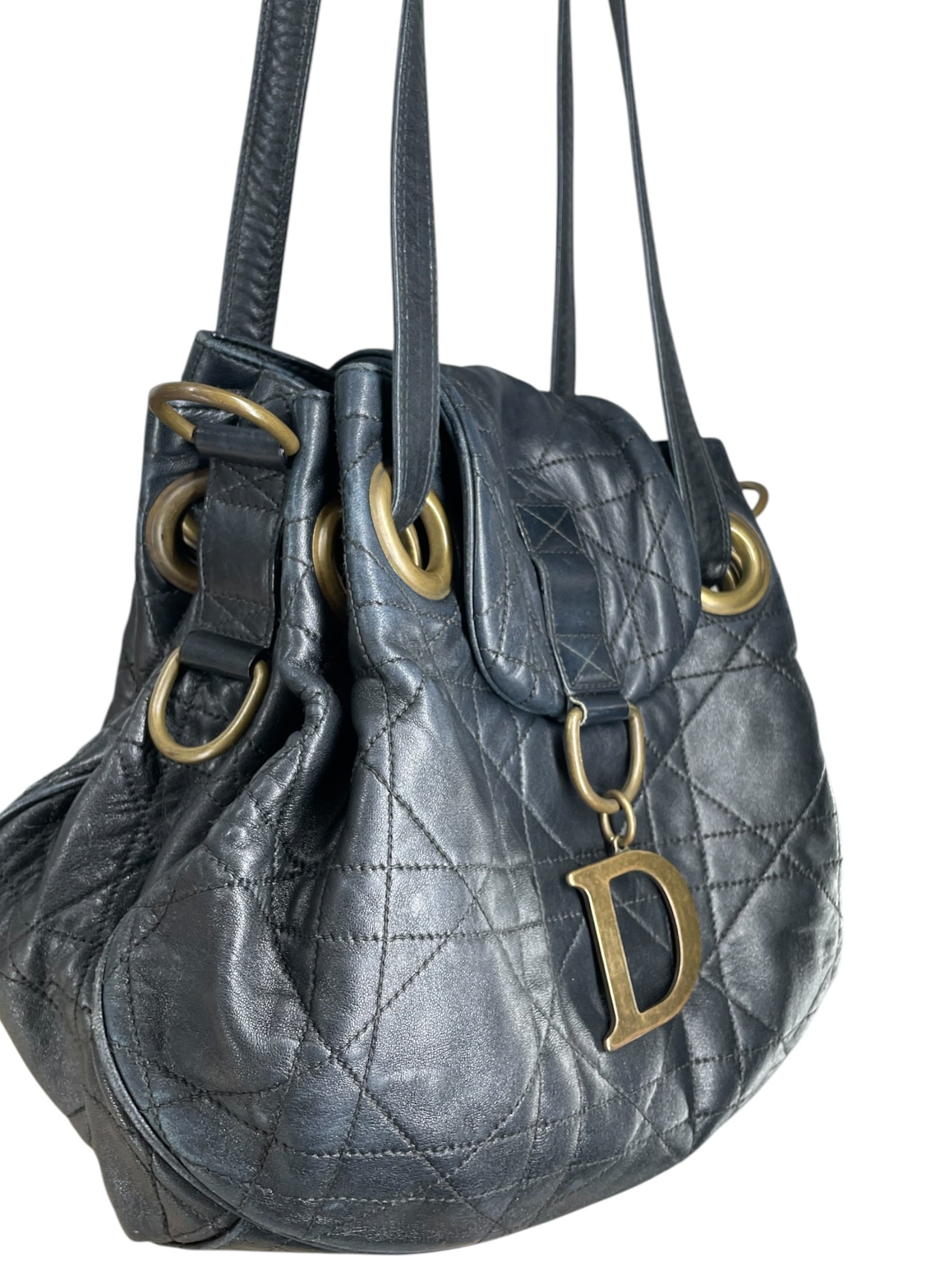 Christian Dior/Bag/Graphic/Leather/BLK/CANNAGE DRAWSTRING FLAP view 6