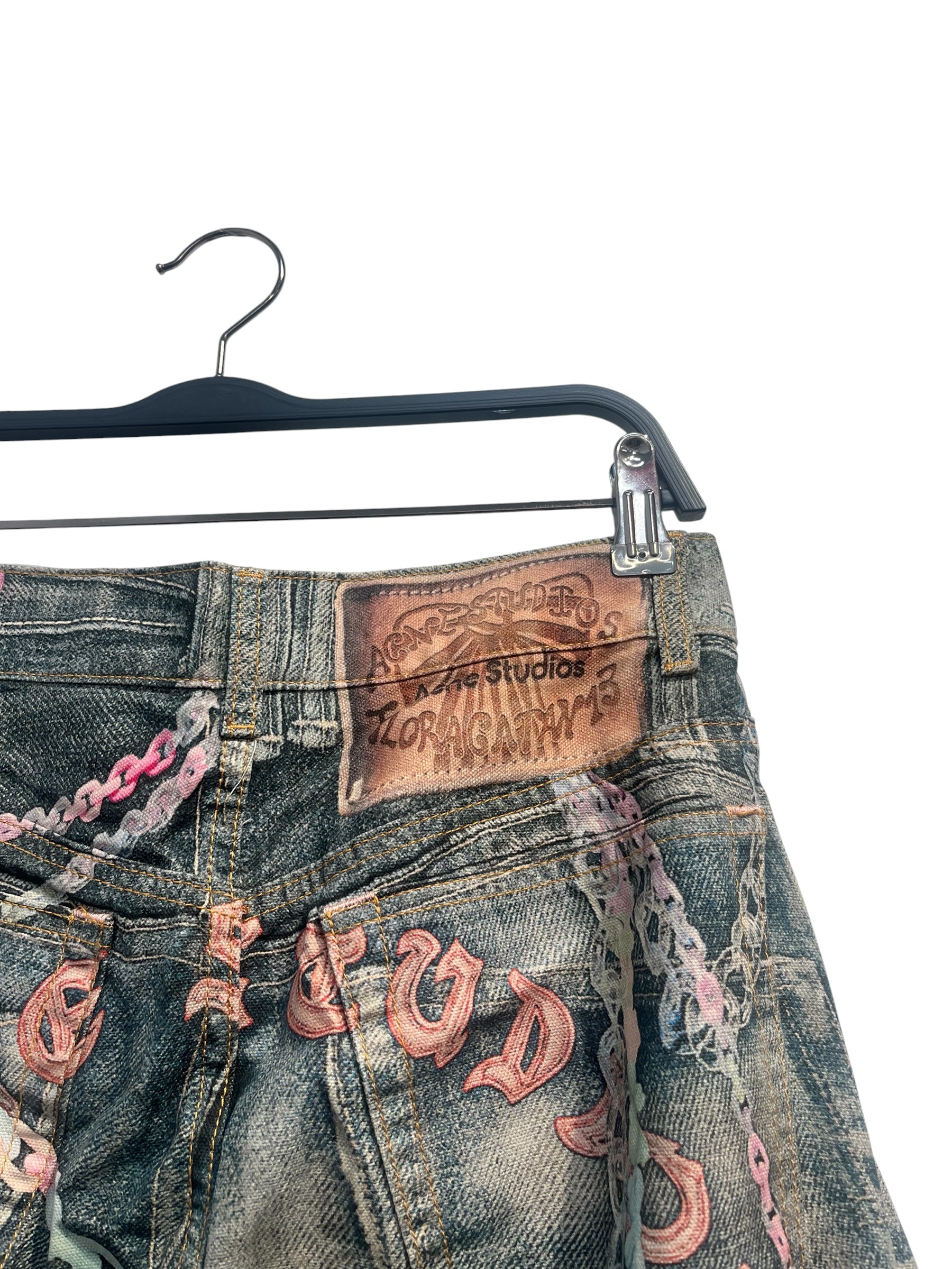 Acne Studios/Pants/44/Cotton/BLU/All Over Print/heart candy barrel leg view 3