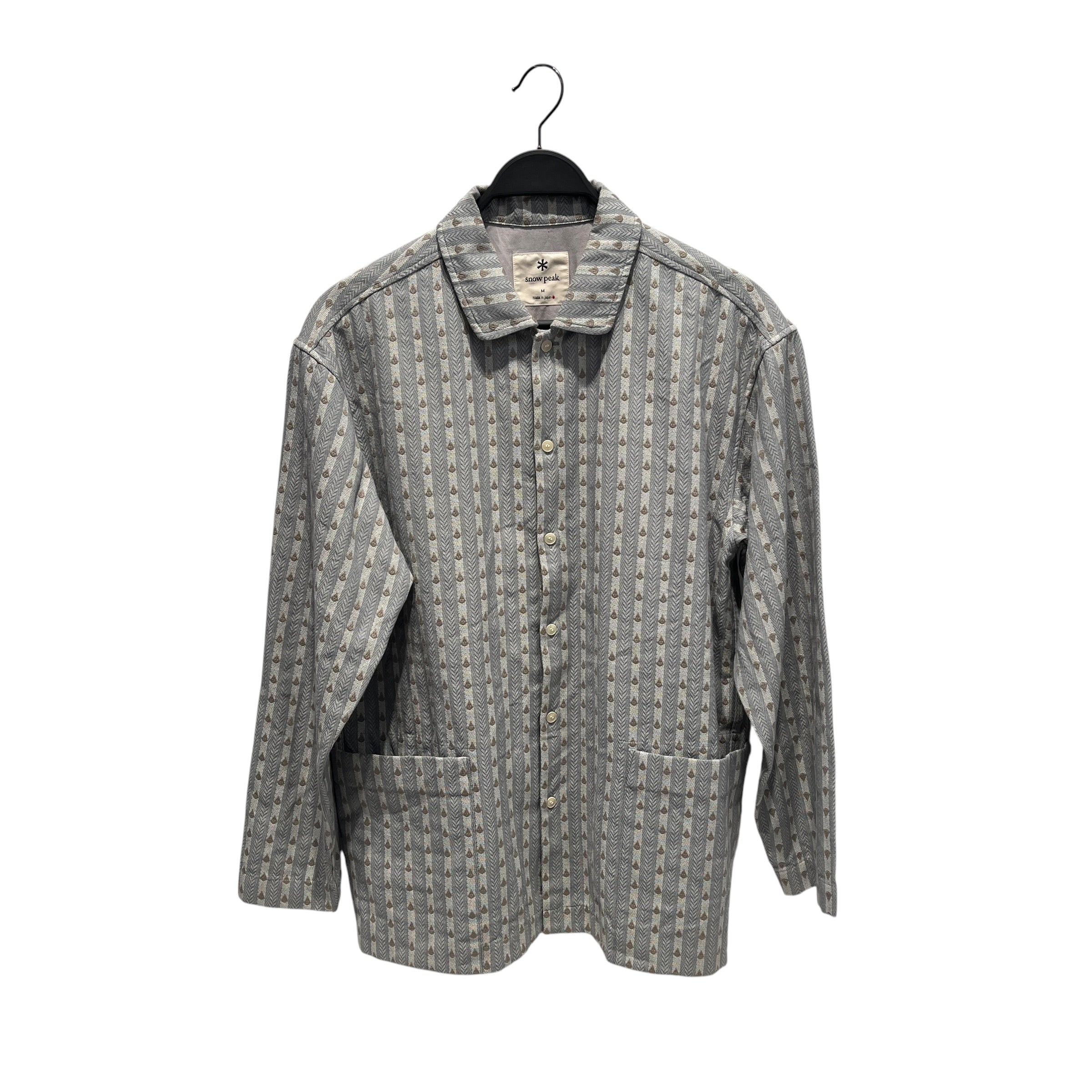 snow peak/LS Shirt/M/Cotton/GRY/All Over Print/stripe pattern view 1