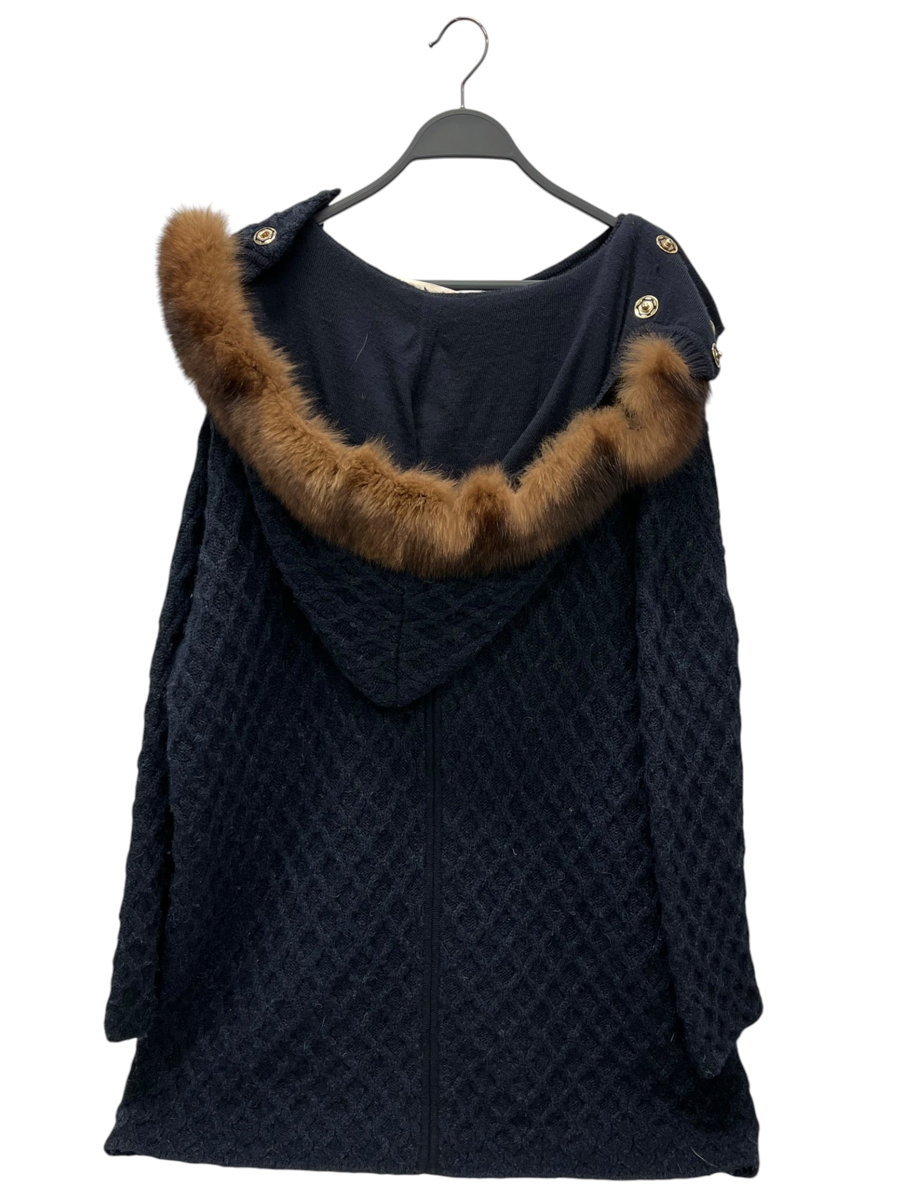 IL BY SAORI KOMATSU/Heavy Cardigan/FREE/Wool/NVY/SAORI HOODED FUR SIDE ZIP CABL view 2