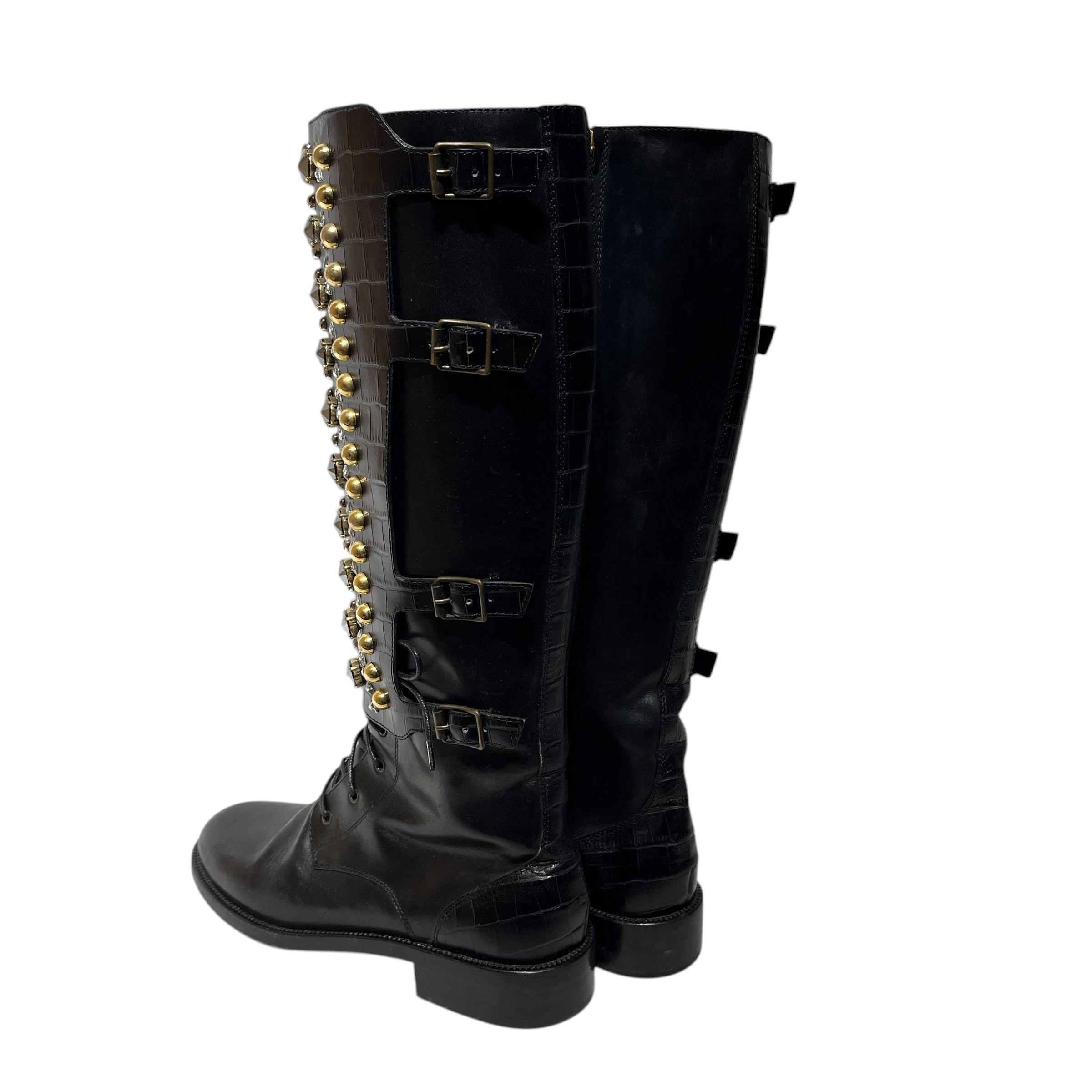 Rene Caovilla/Boots/EU 37/Leather/BLK/Lace Up Jeweled Buckles view 2