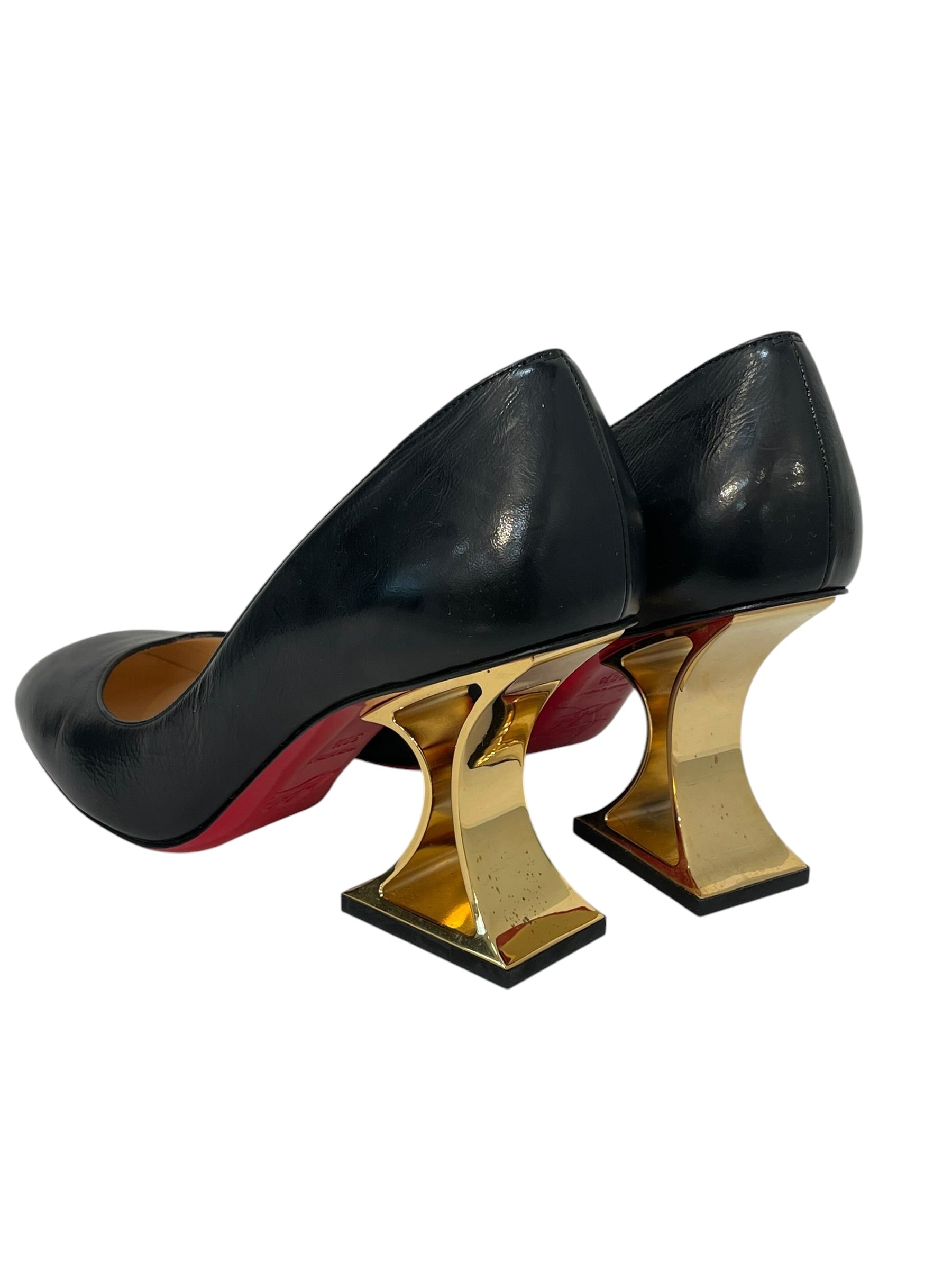 Christian Louboutin/Heels/EU 38.5/Leather/BLK/sculptural heel view 2