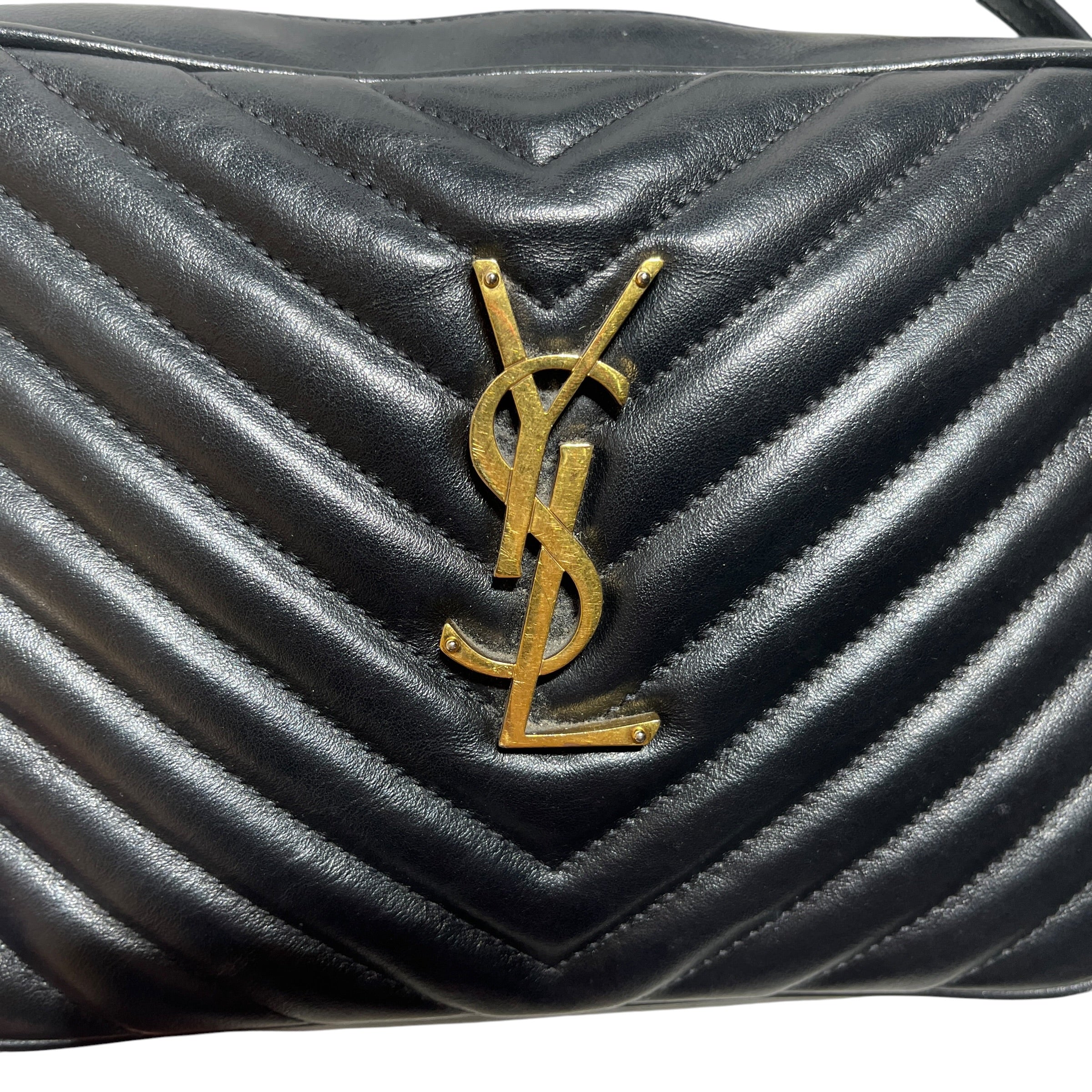 YVES SAINT LAURENT/Cross Body Bag/Leather/BLK/chevron camera bag view 5