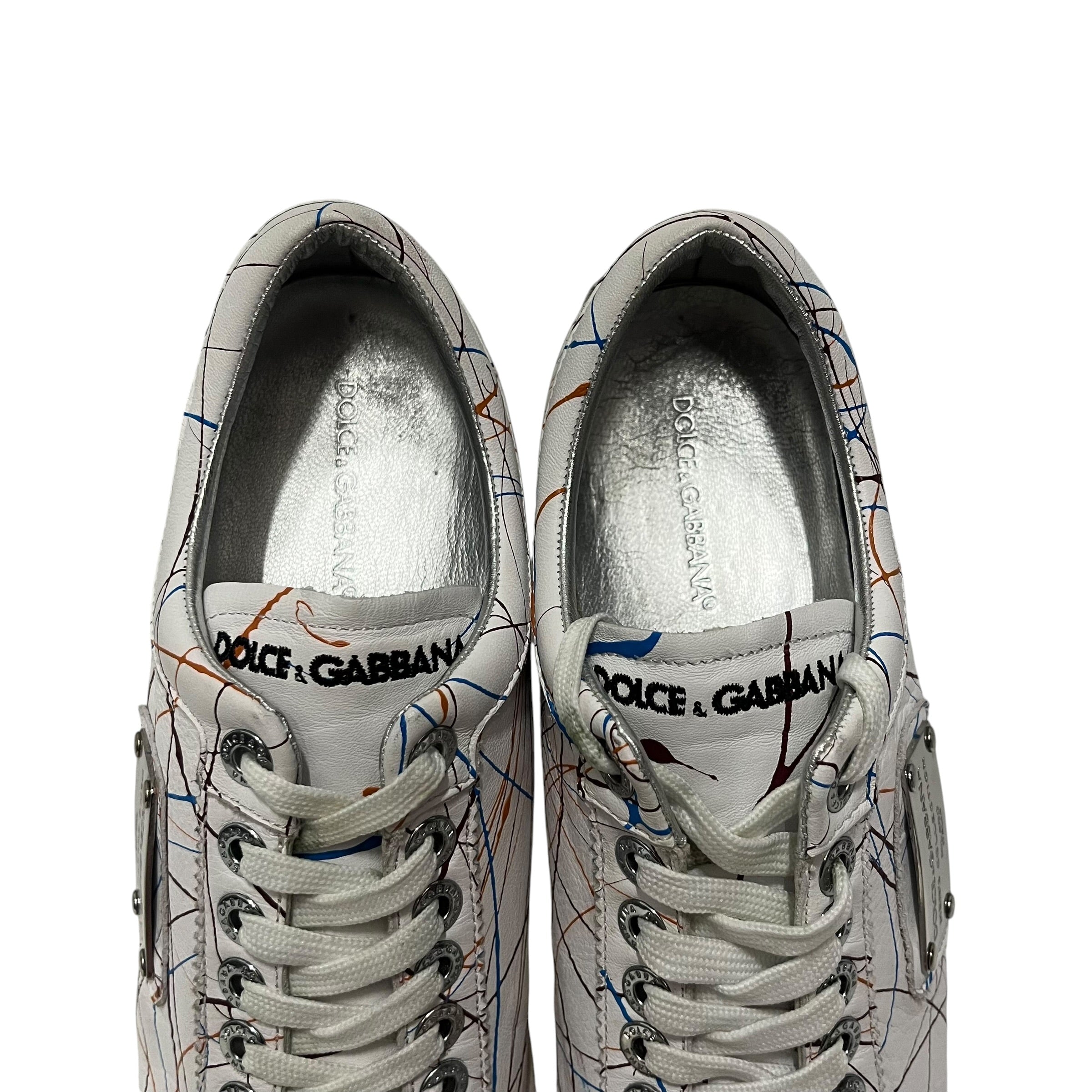 DOLCE&GABBANA/Low-Sneakers/US 9.5/Leather/WHT/paint splatter view 4