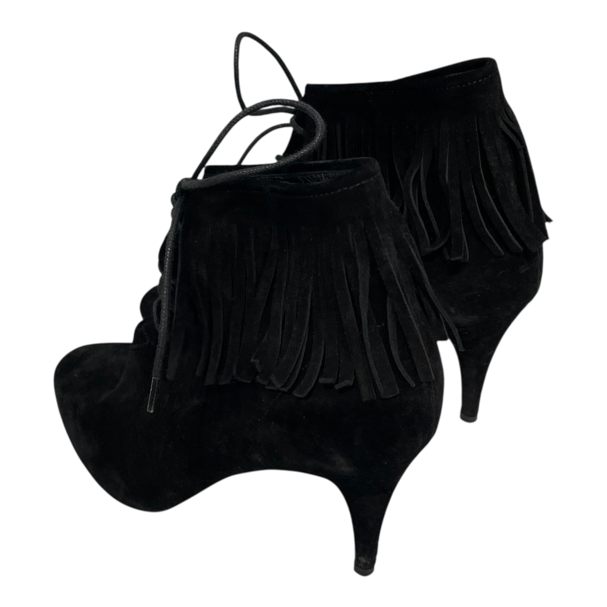 SAINT LAURENT/Heels/EU 38.5/Suede/BLK/FRINGE LACE UP HEEL view 2