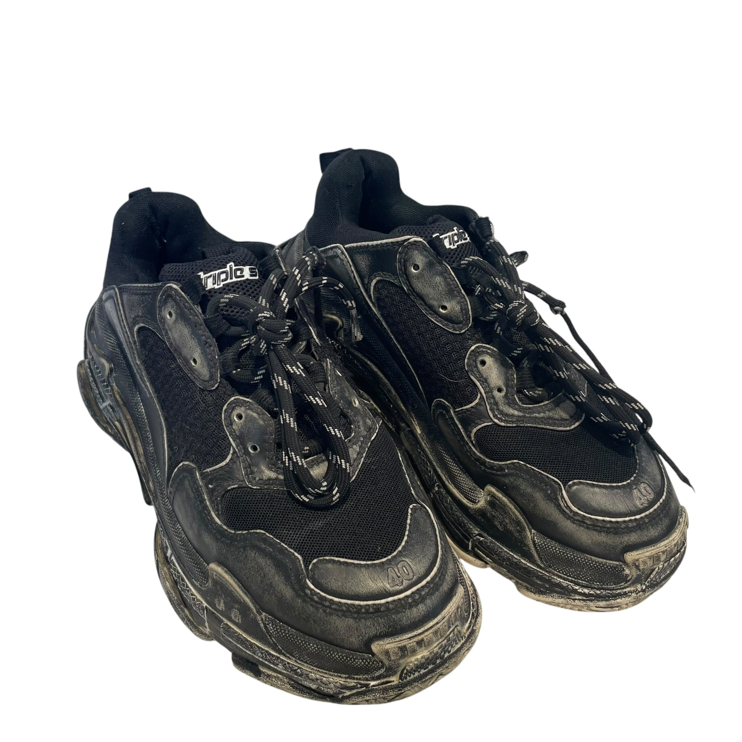BALENCIAGA/Low-Sneakers/US 7/Leather/BLK/TRIPPLE S view 1