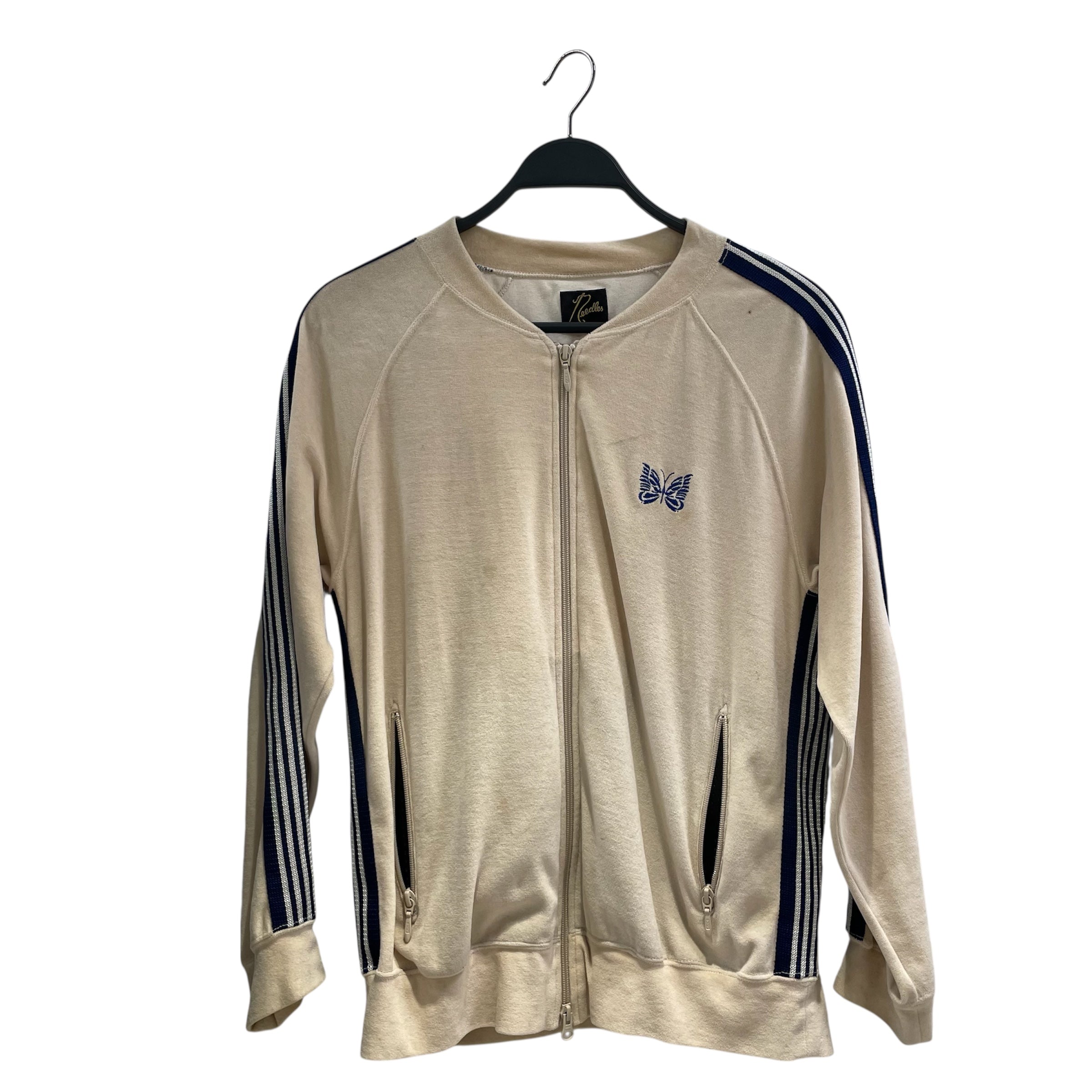 Needles/Fleece Jkt/S/Polyester/CRM/Stripe/velour navy stripe stained** view 1