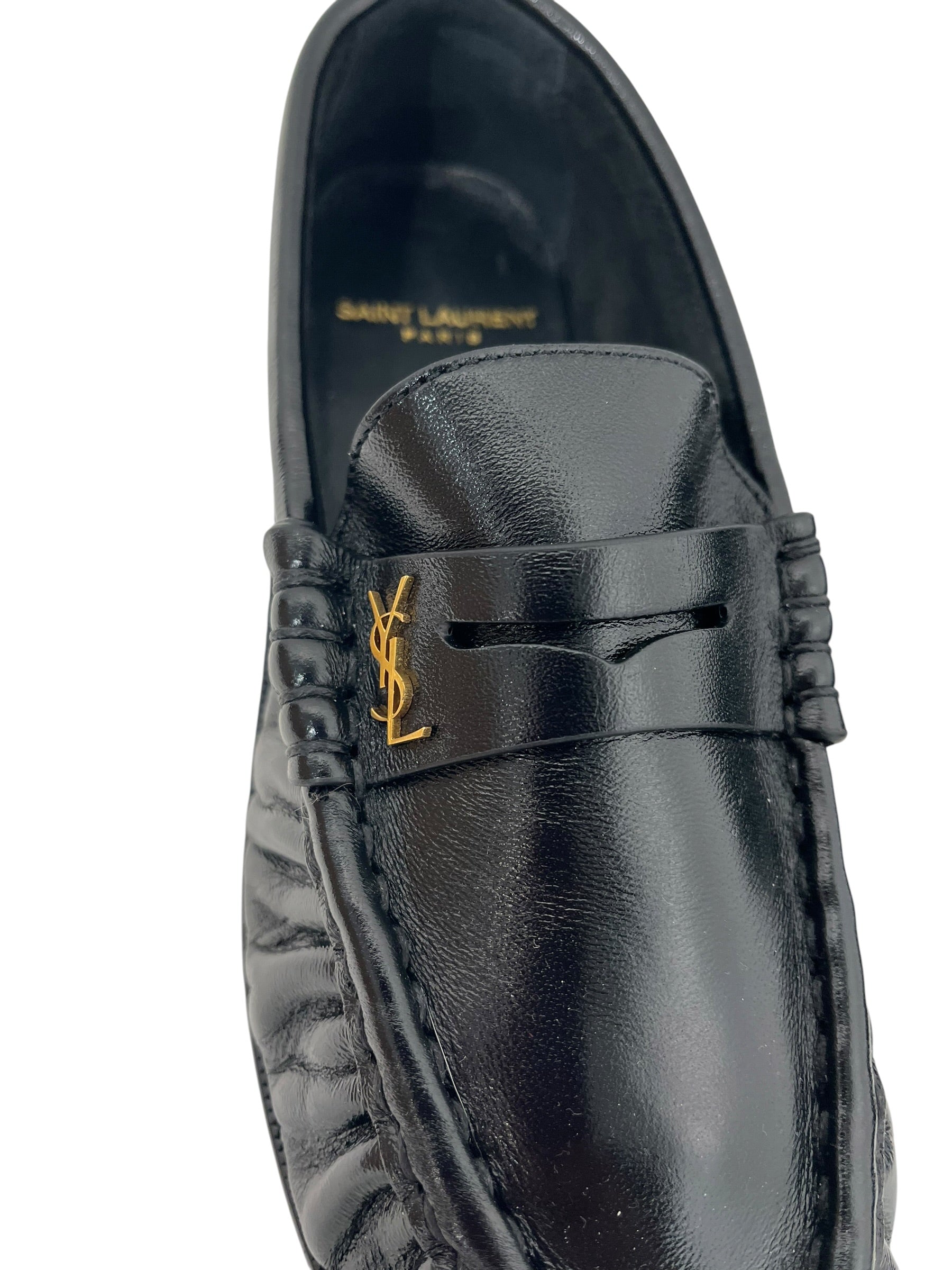 SAINT LAURENT/Loafers/EU 37/Leather/BLK/ruffled front penny loafer view 5