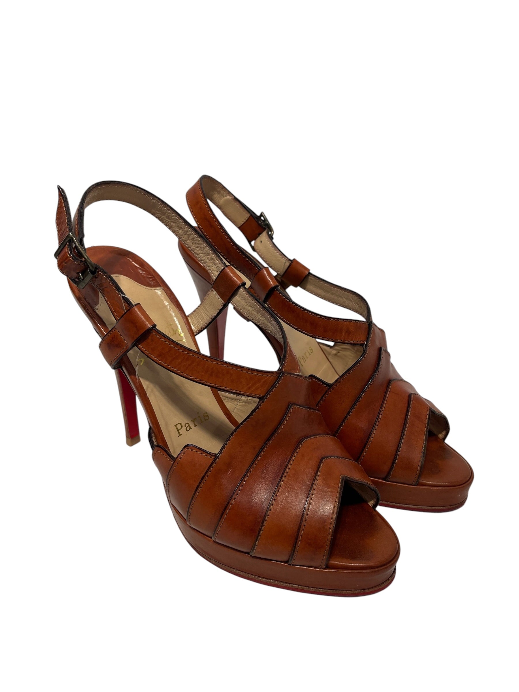 Christian Louboutin/Heels/EU 40/Leather/BRW/slingback view 1