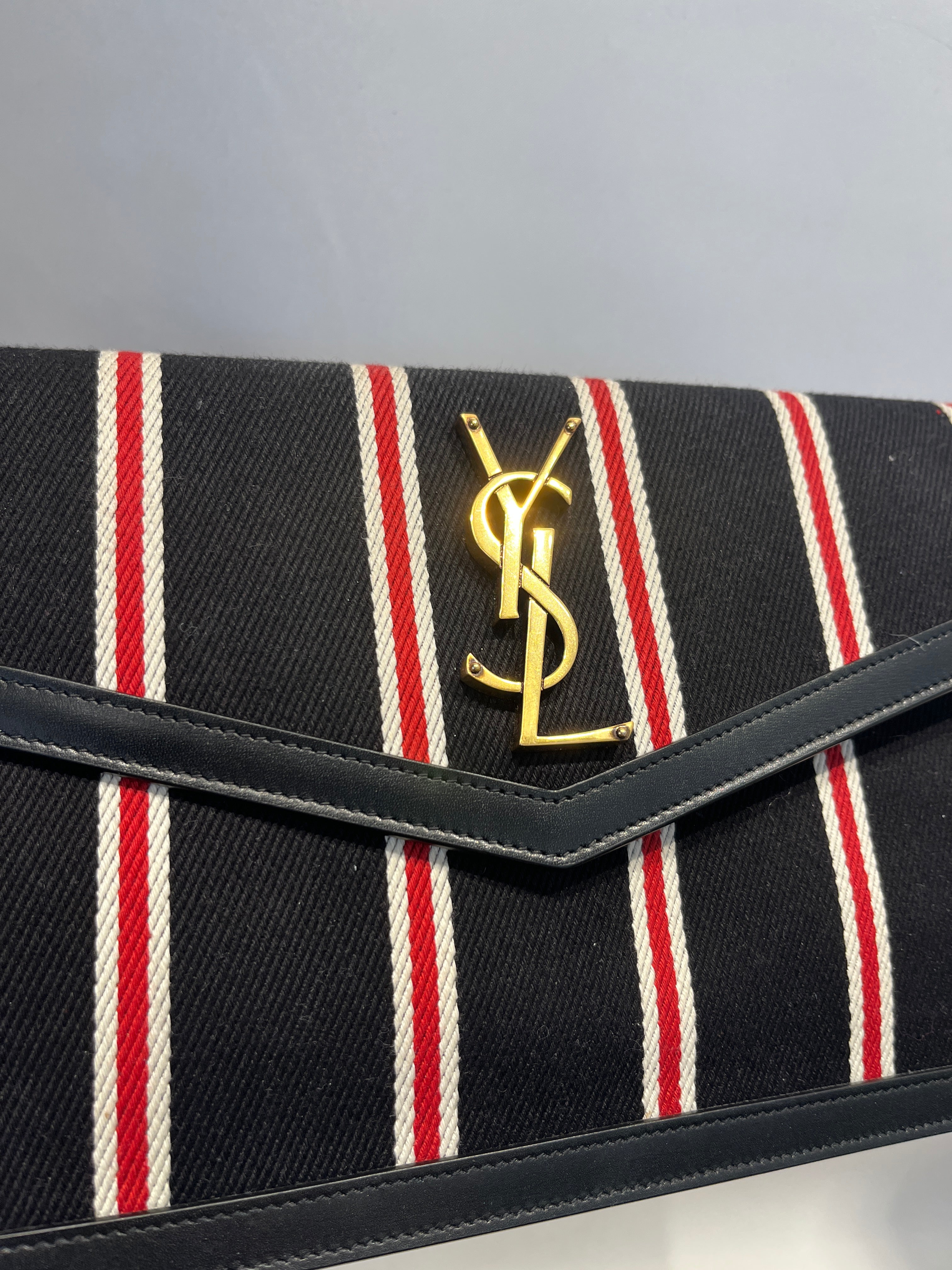 SAINT LAURENT/Clutch Bag/Stripe/Cotton/BLK/UPTOWN REDWHITE/ ENVELOP view 4