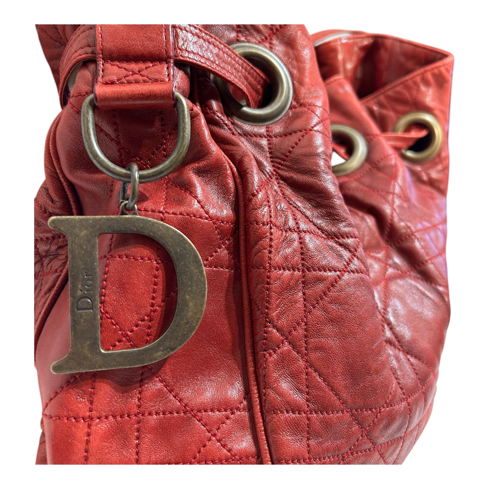 Christian Dior/Hand Bag/Leather/RED/VINTAGE CANNAGE BUCKET BAG view 6