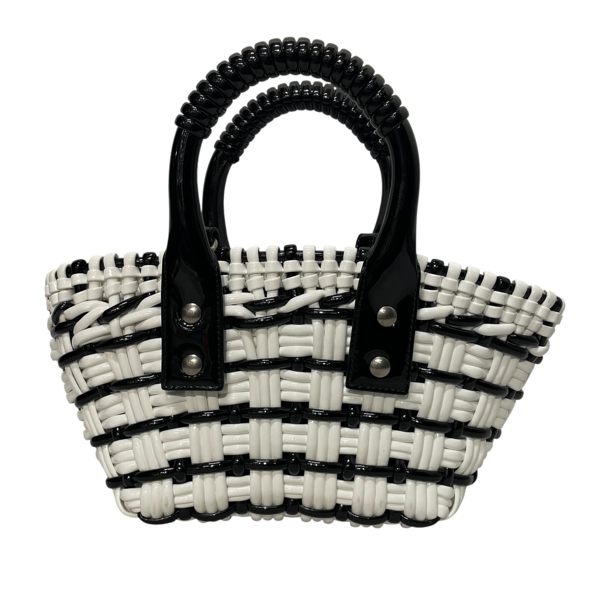 BALENCIAGA/Hand Bag/Stripe/WHT/PLASTIC BASKET BLK view 3