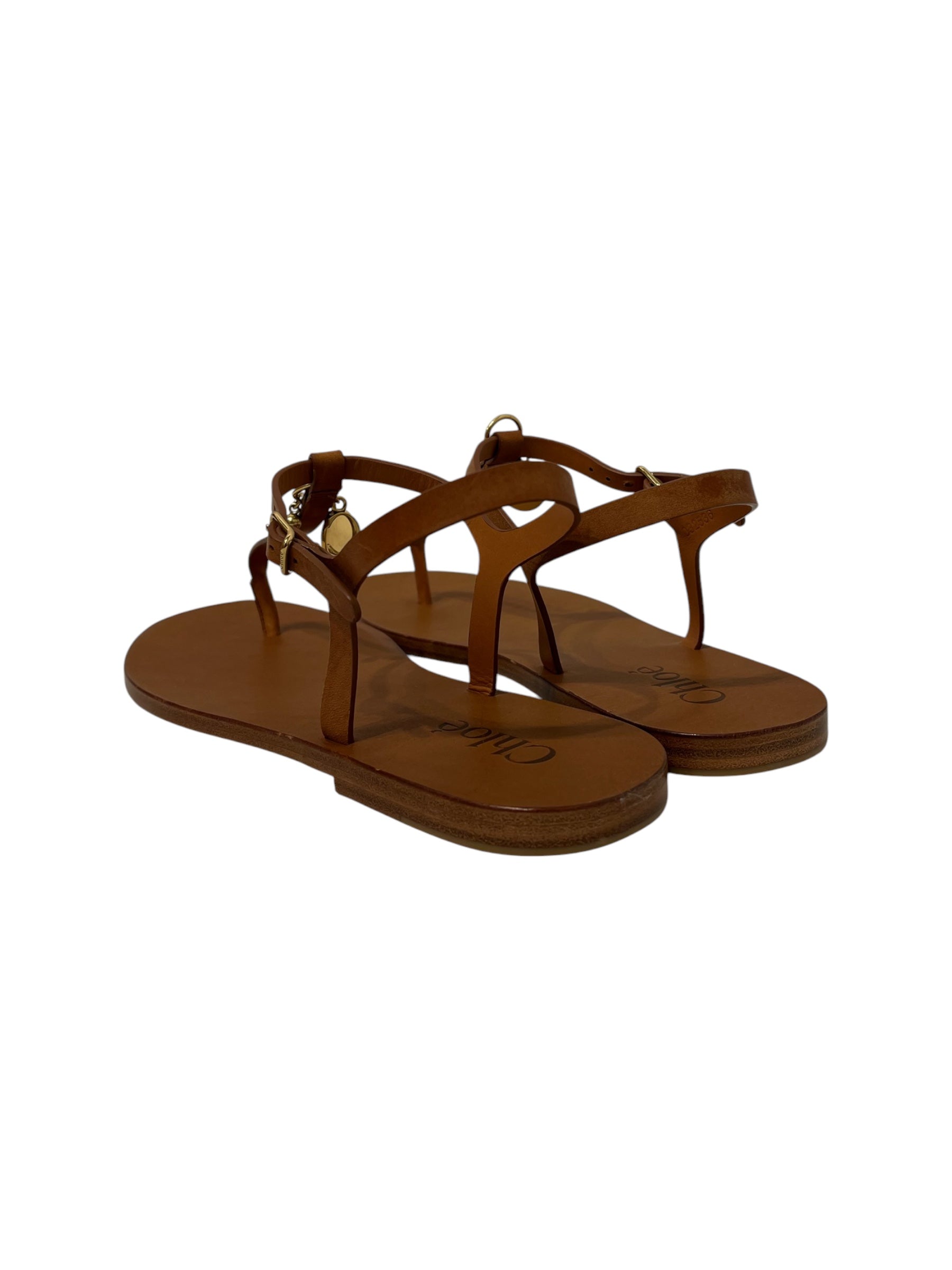 Chloe/Sandals/EU 40/Leather/BRW/Ankle Strap/GOLD LOGO CHARMS THONG view 2