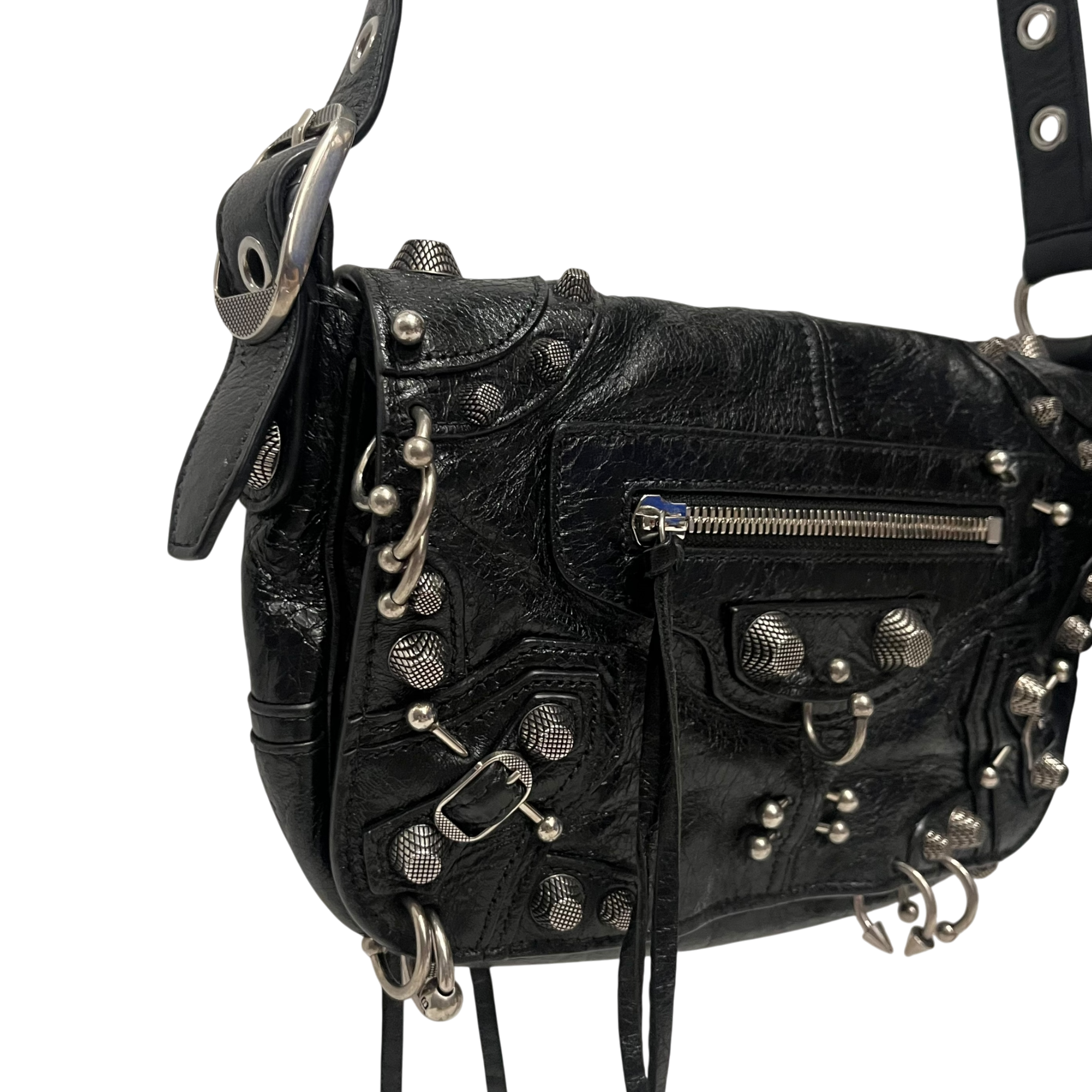 BALENCIAGA/Cross Body Bag/Leather/BLK/pierced view 4