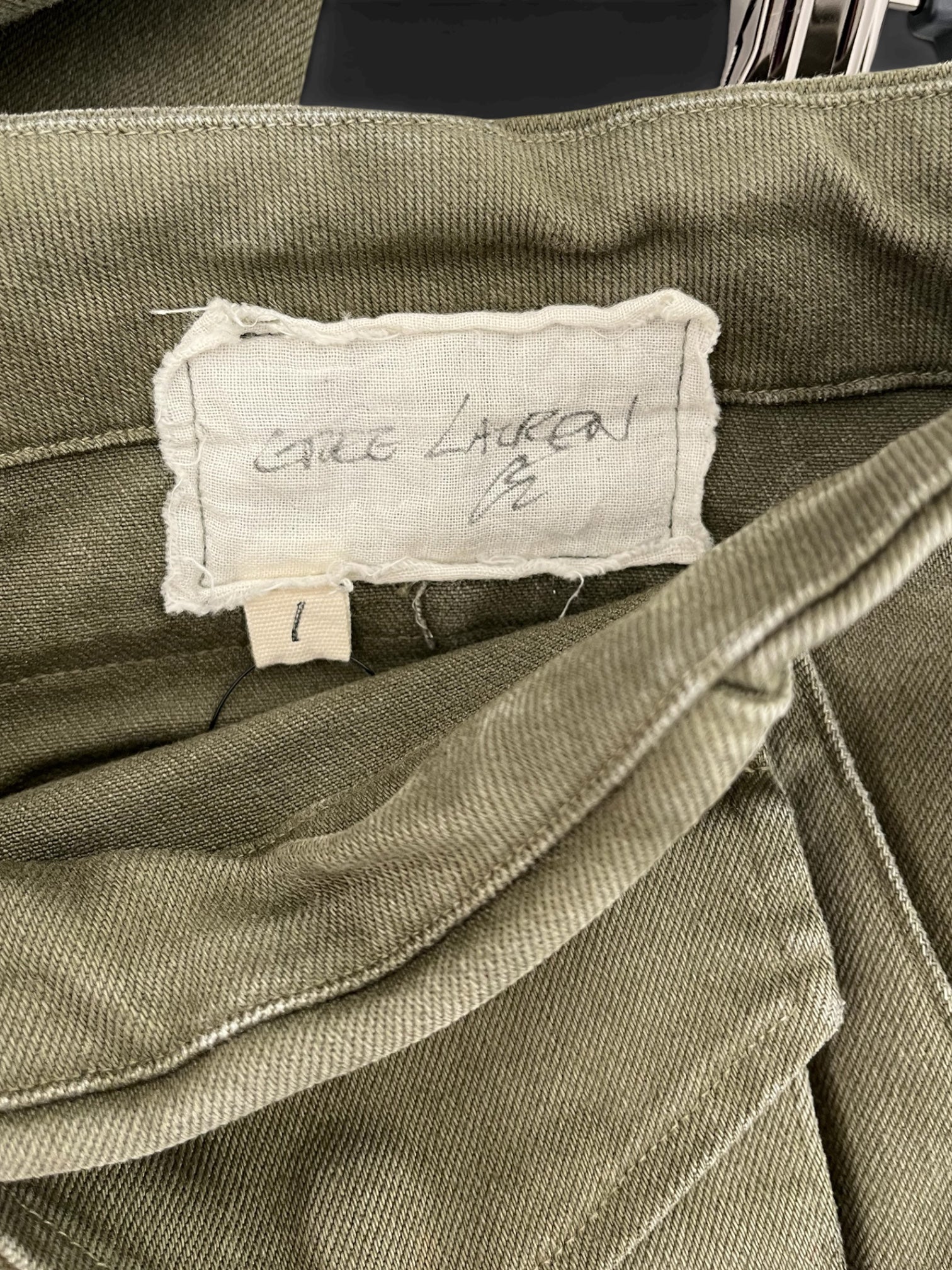 GREG LAUREN/Cargo Pants/1/Cotton/GRN/mock snap buttons snap right view 3