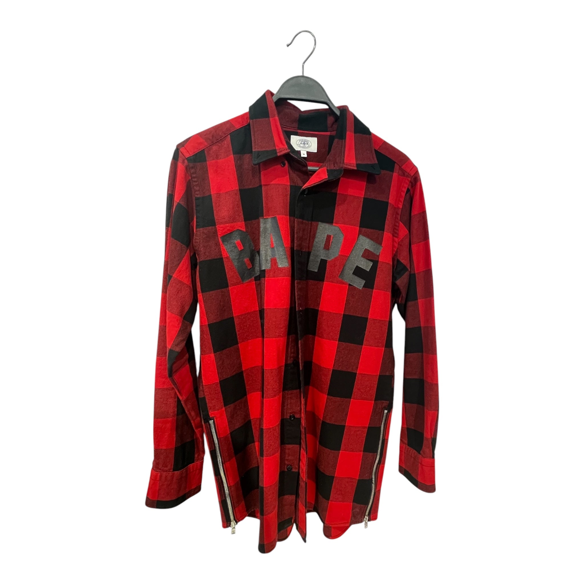 A BATHING APE/Flannel Shirt/M/Cotton/RED/Plaid/Flannel withe side zips view 1