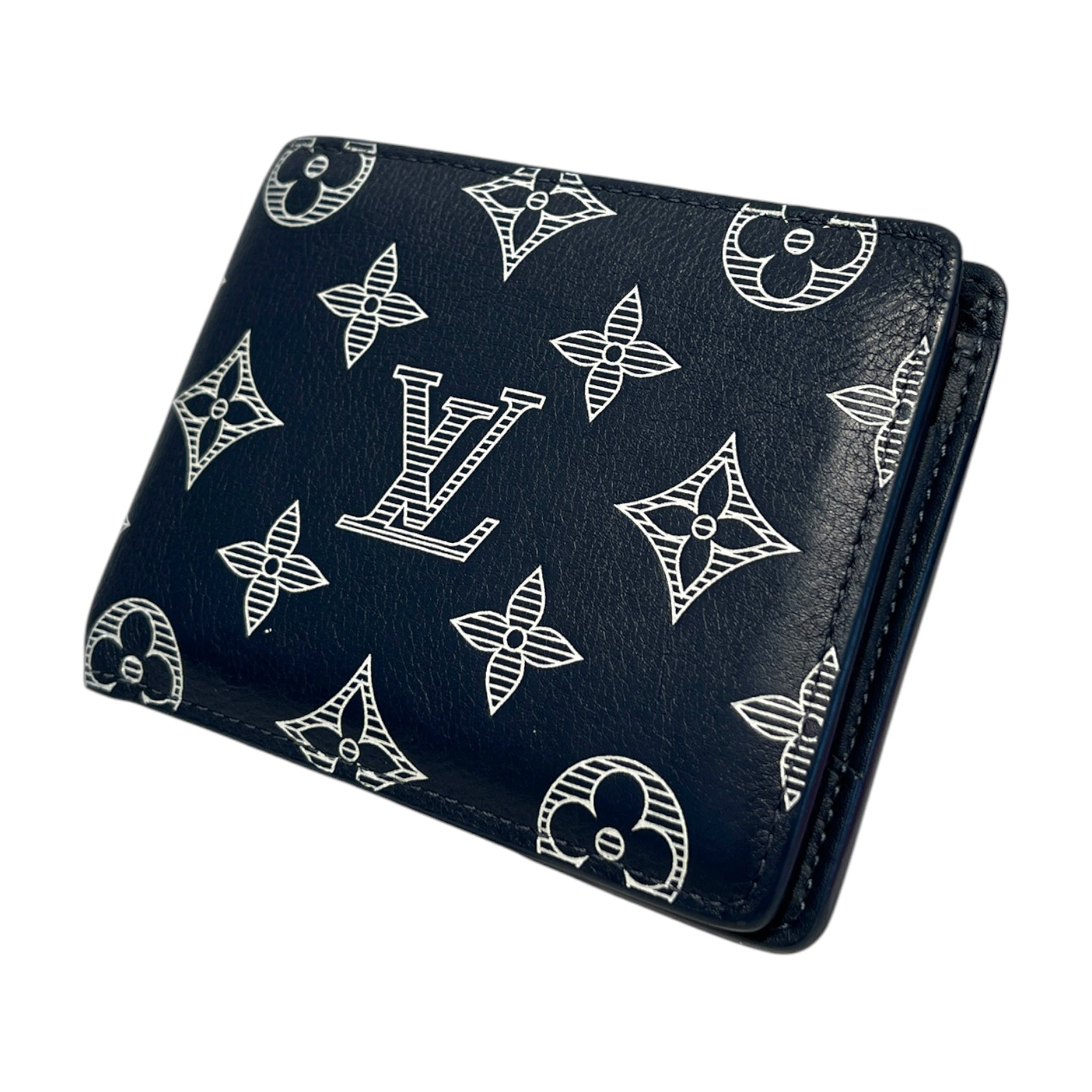 LOUIS VUITTON/Bifold Wallet/Monogram/Leather/NVY/white view 1
