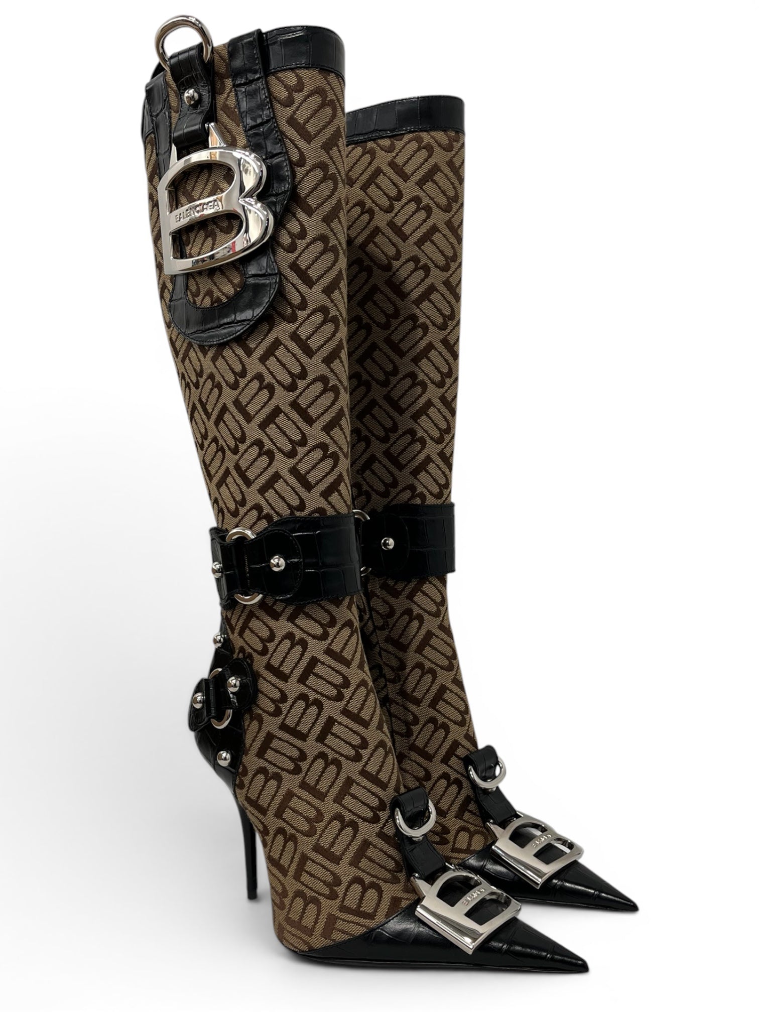BALENCIAGA/Heels/EU 36/Monogram/Cotton/BRW/ESSEX BOOTS/ SLV HARDWARE view 1