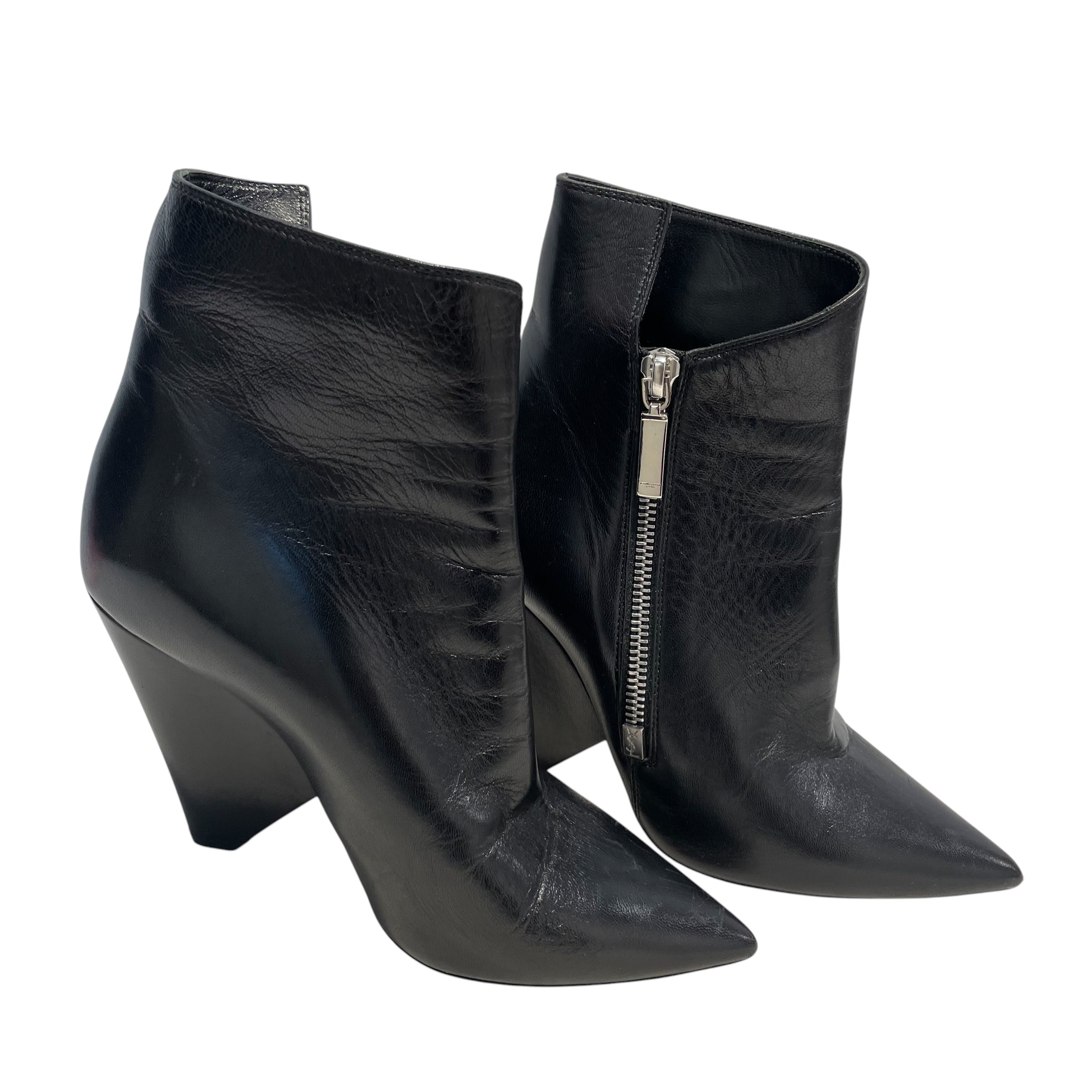 SAINT LAURENT/Heels/EU 35.5/Leather/BLK/sil hardware/ysl logo zipper view 1