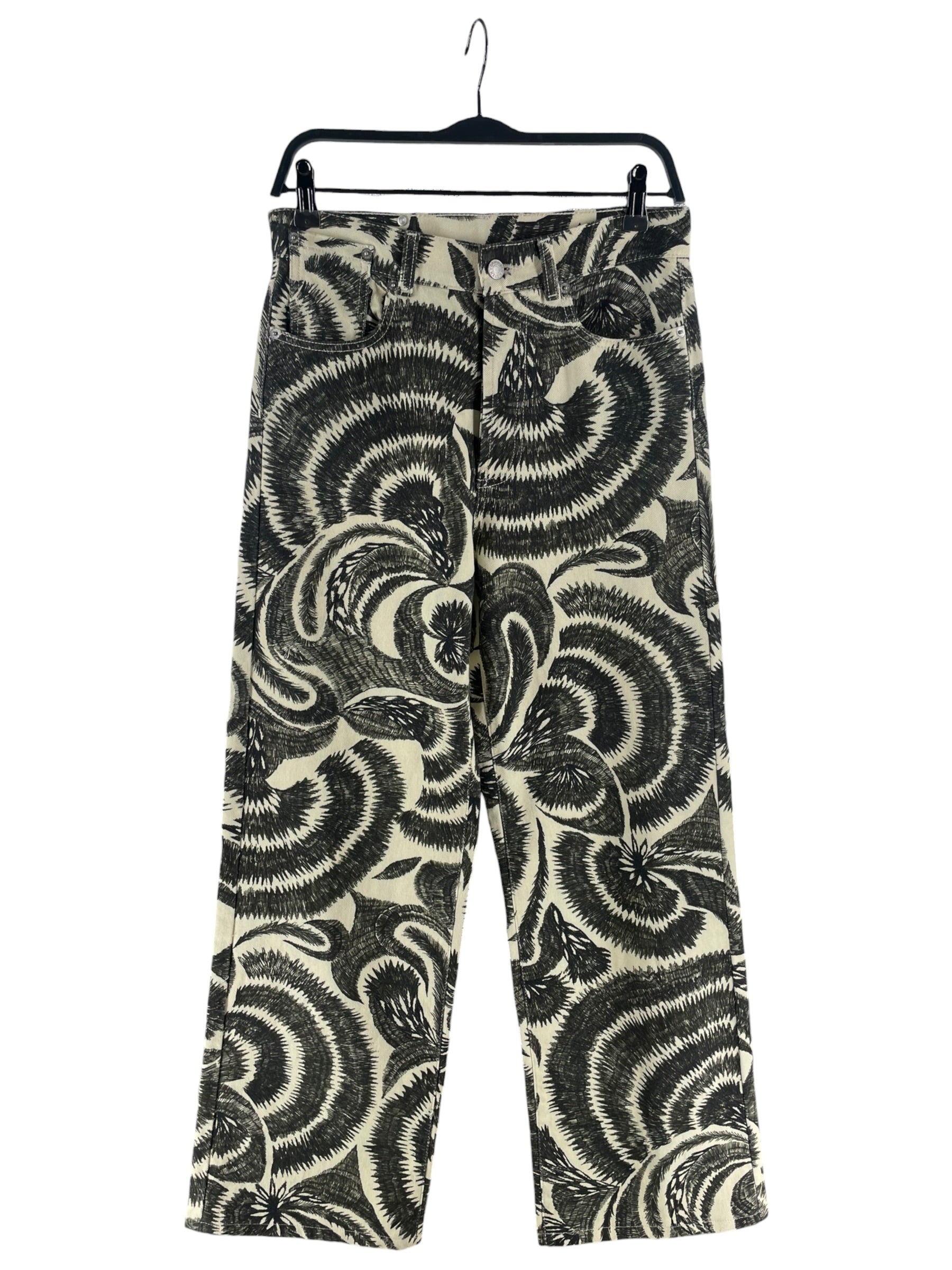 DRIES VAN NOTEN/Bottoms/27/Floral Pattern/Cotton/CRM/CREAM/BLK FLORAL JEANS SZ27 view 1