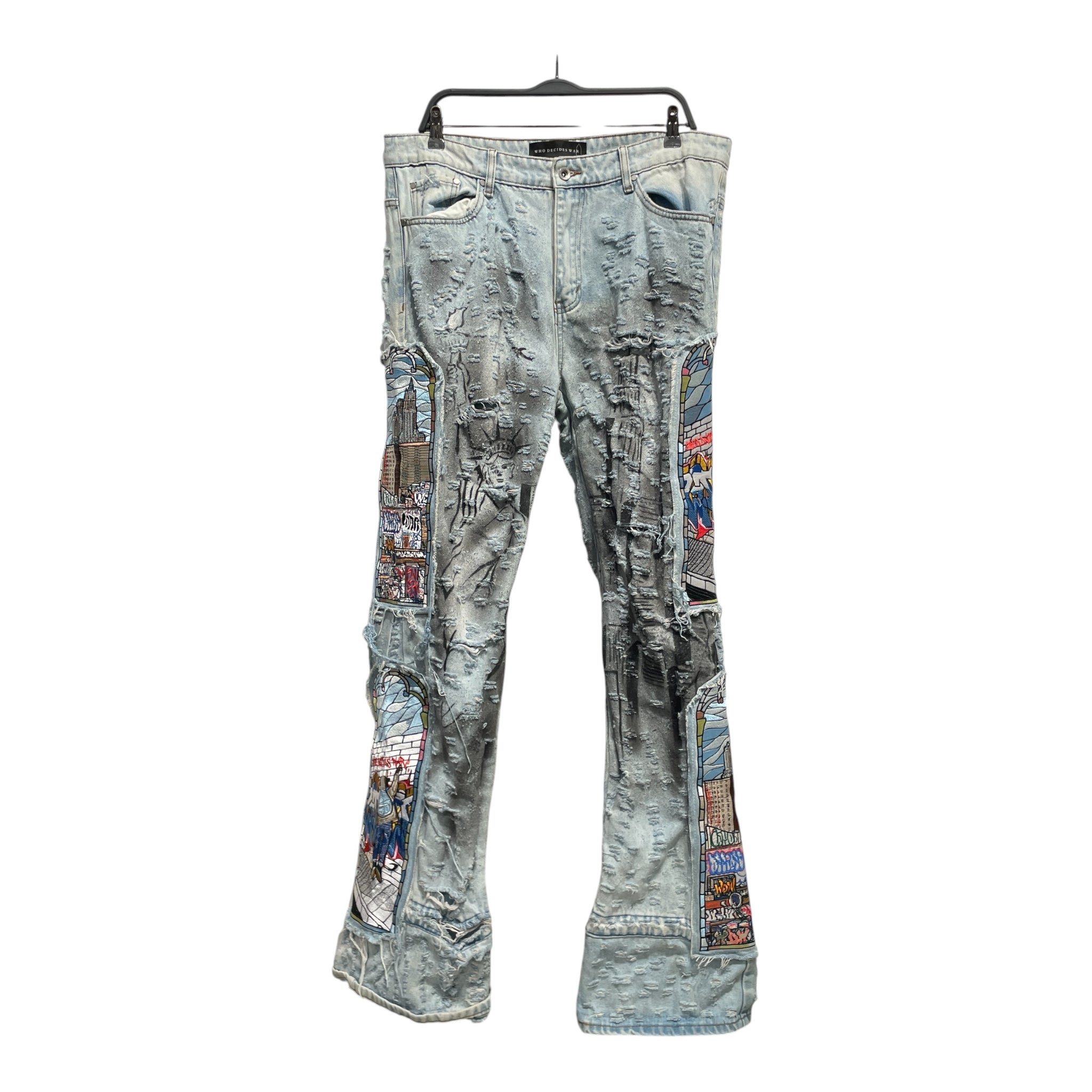 WHO DECIDES WAR/Straight Pants/34/Denim/IDG/All Over Print/stain glass view 1