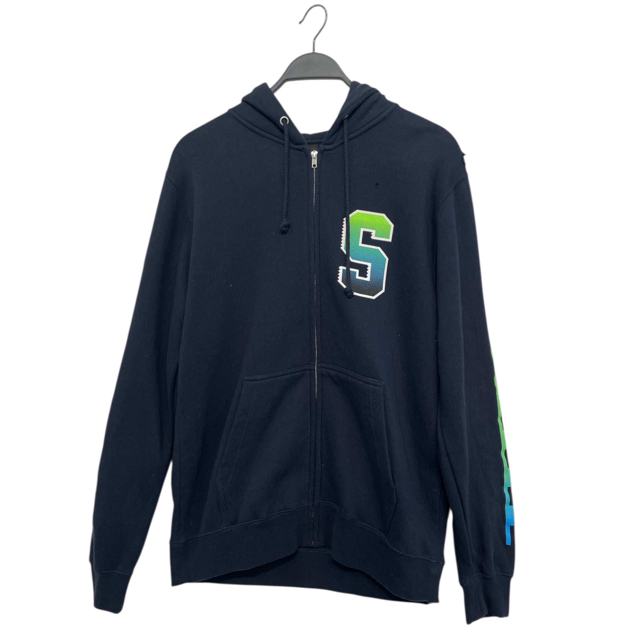 STUSSY/Zip Up Hoodie/M/Graphic/Cotton/NVY/Lime green/Aqua S view 1