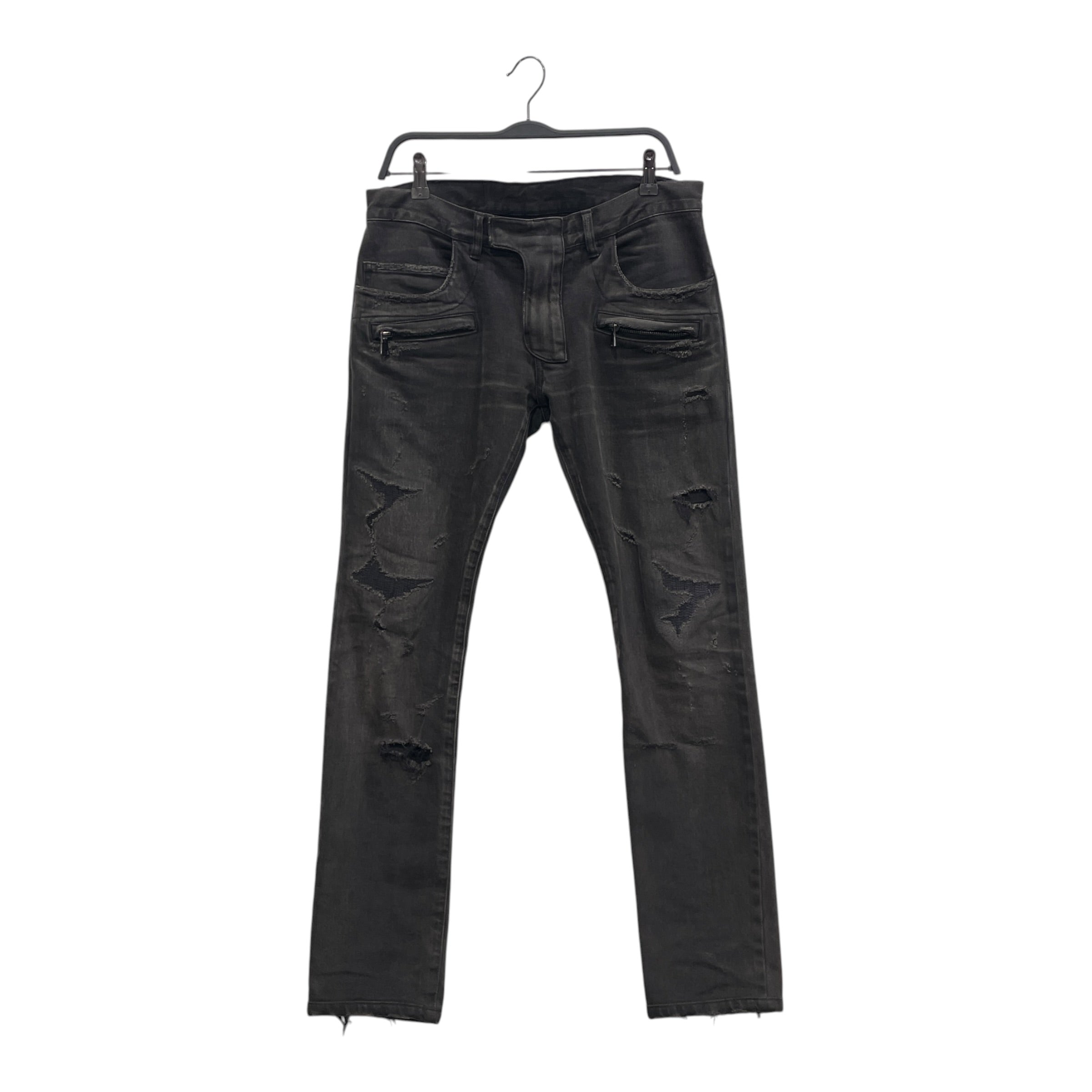 BALMAIN/Skinny Pants/30/Cotton/BLK/RIPPED DENIM ZIP PKTS view 1