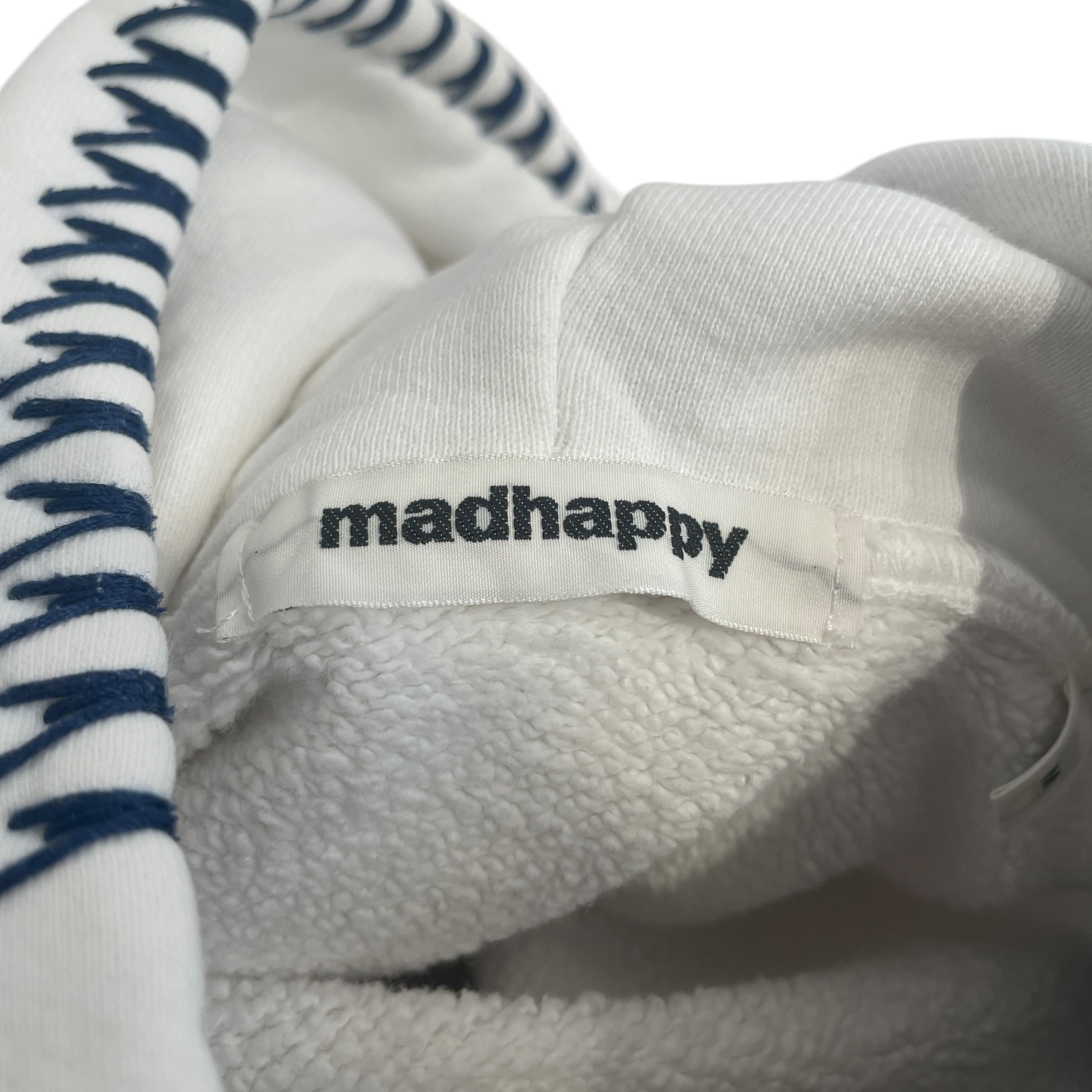 Madhappy/Hoodie/M/Cotton/WHT/blue embd details on hood view 3
