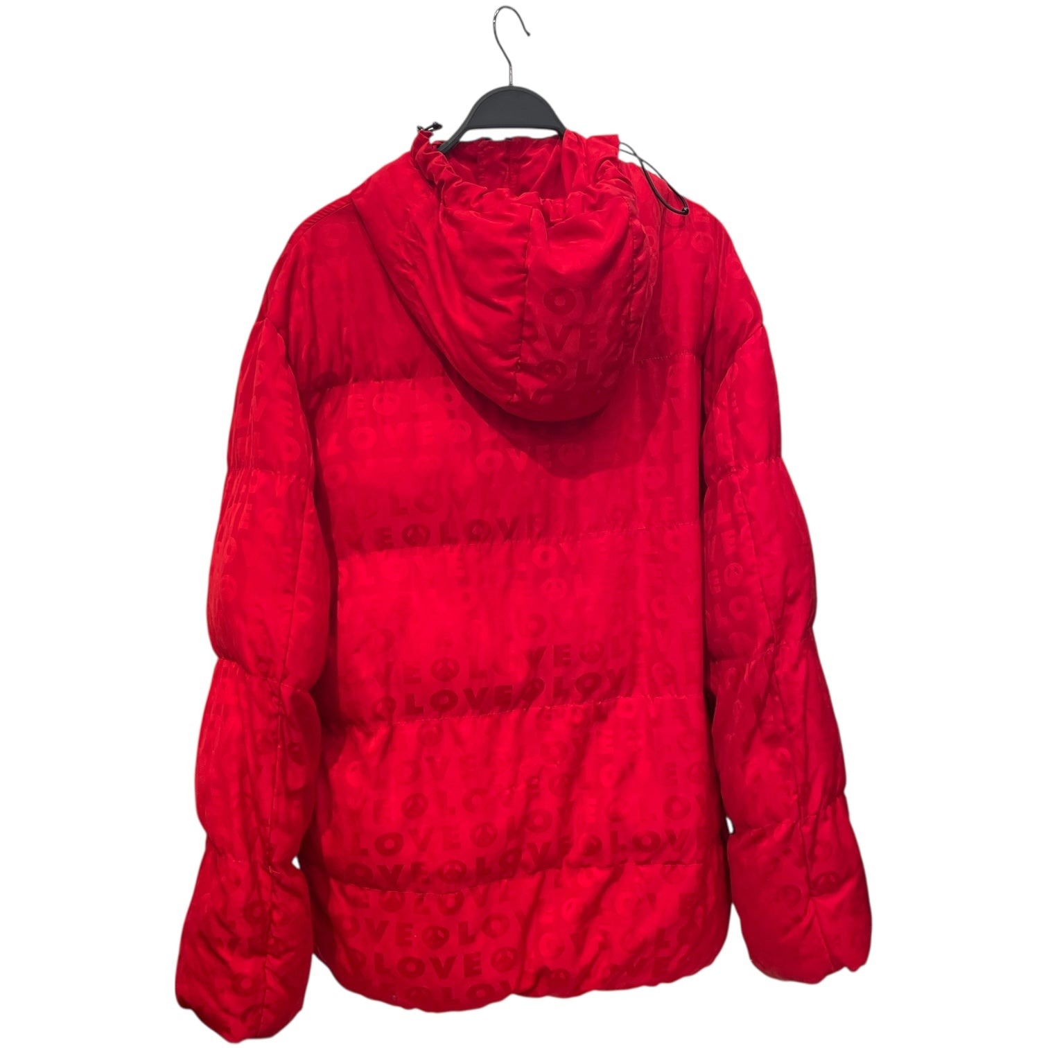LOVE MOSCHINO/Puffer Jkt/L/Polyester/RED/All Over Print/hooded puffer logo all over view 2