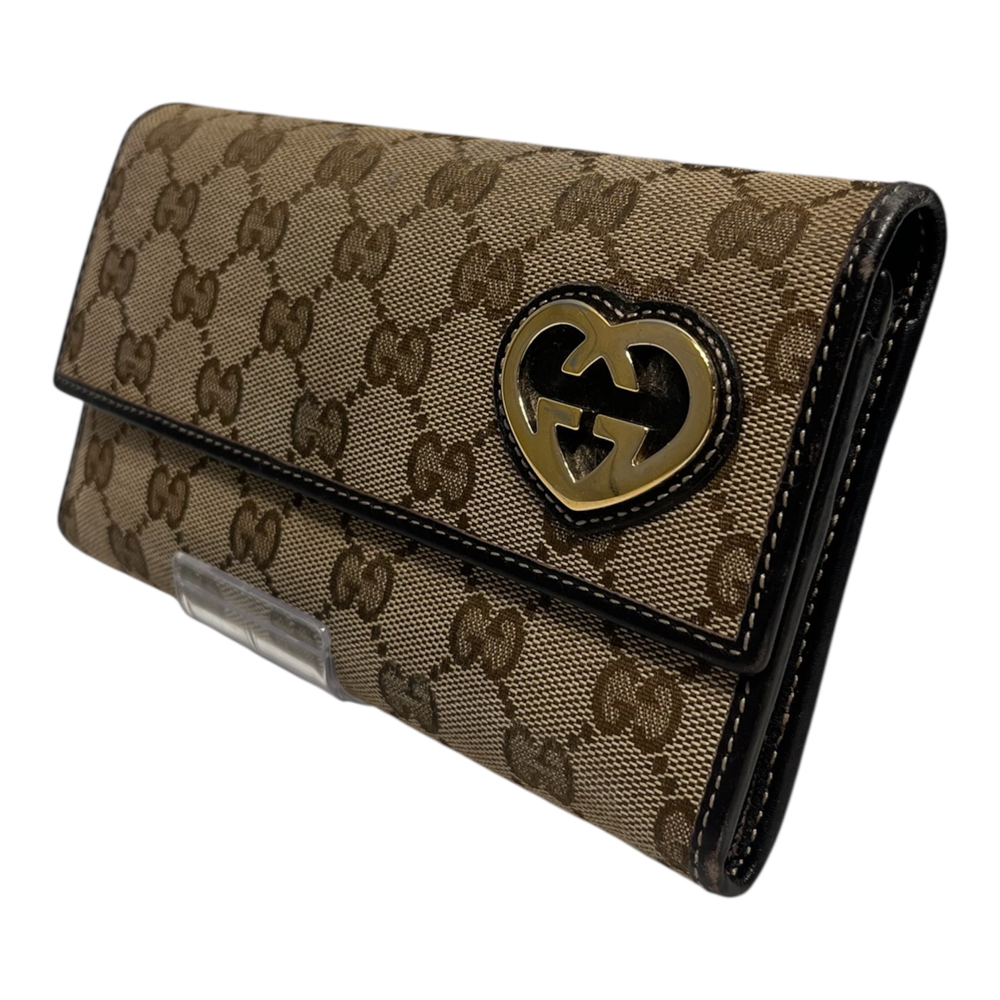 GUCCI/Bifold Wallet/Monogram/Cotton/KHK/Heart Wallt view 1