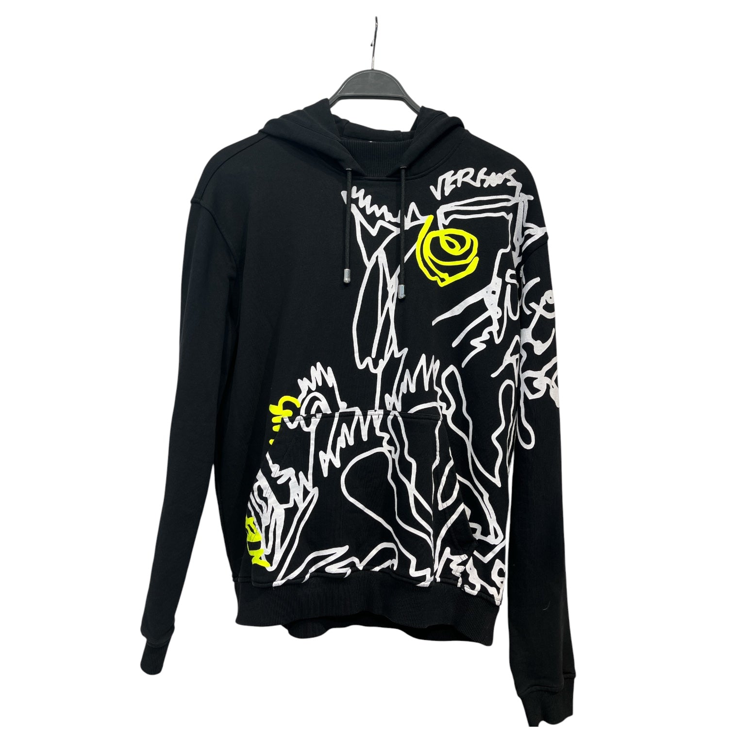 VERSUS VERSACE/Hoodie/Graphic/Cotton/BLK/WHITE AND NEON SCRIBBLE view 1
