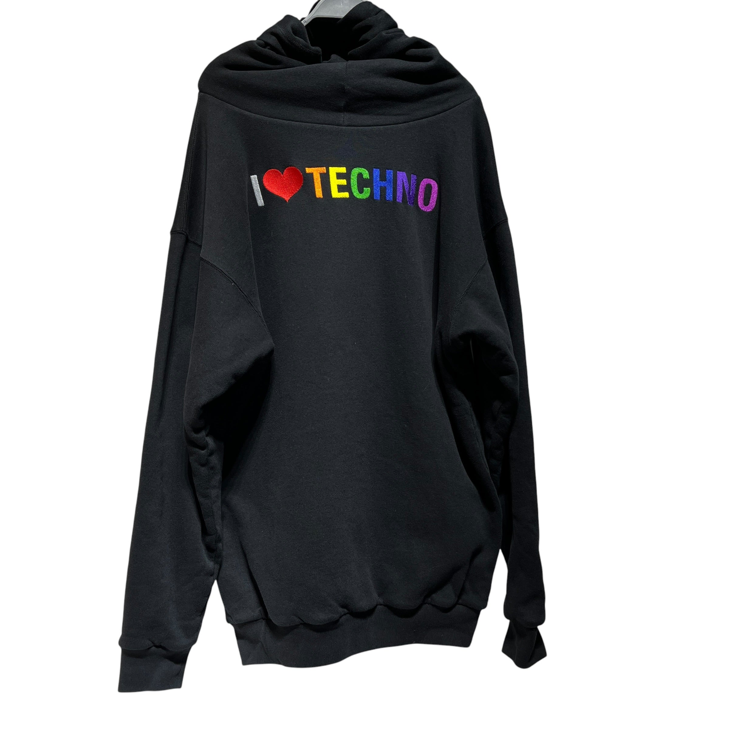 BALENCIAGA/Hoodie/XS/Cotton/BLK/I LOVE TECHNO Double Layered view 2