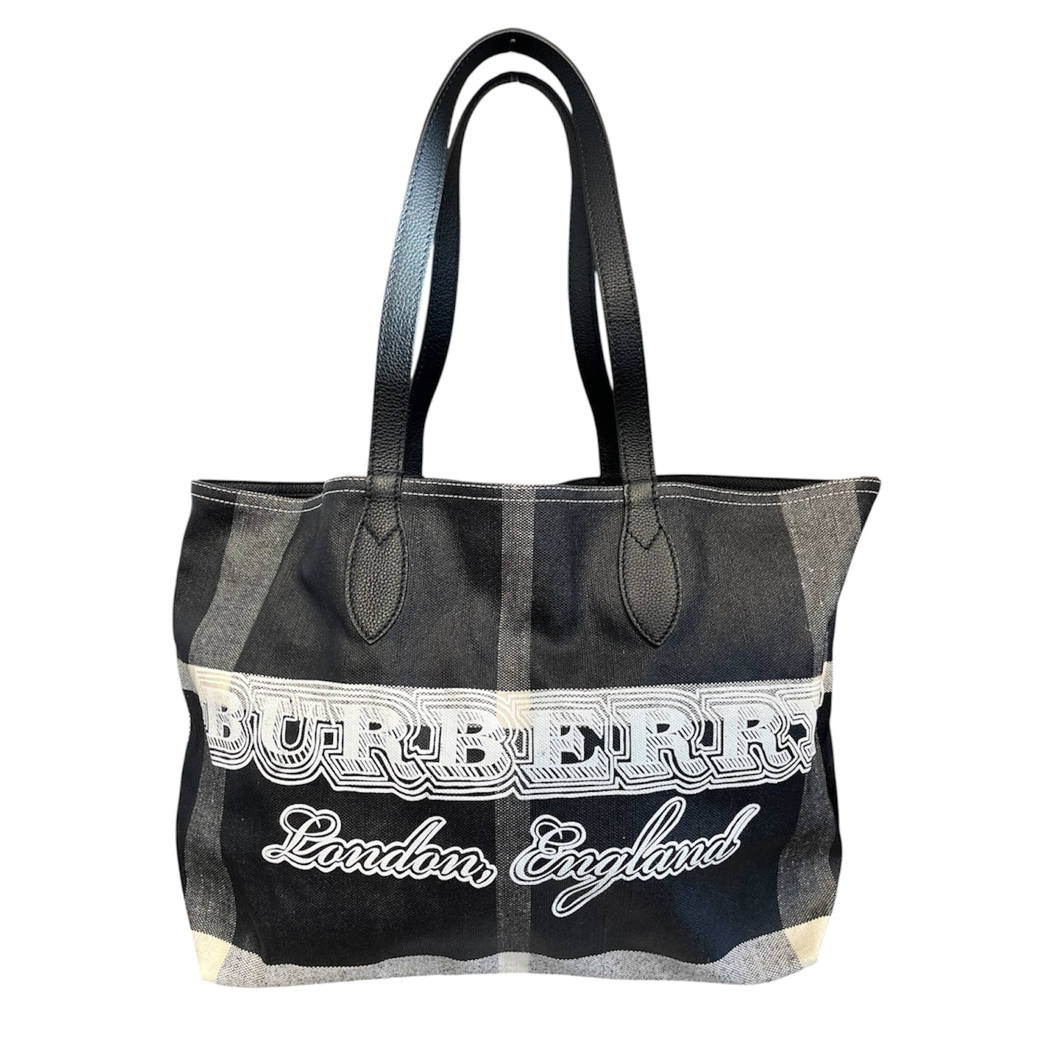 BURBERRY/Tote Bag/Plaid/Leather/BLK/london england view 1