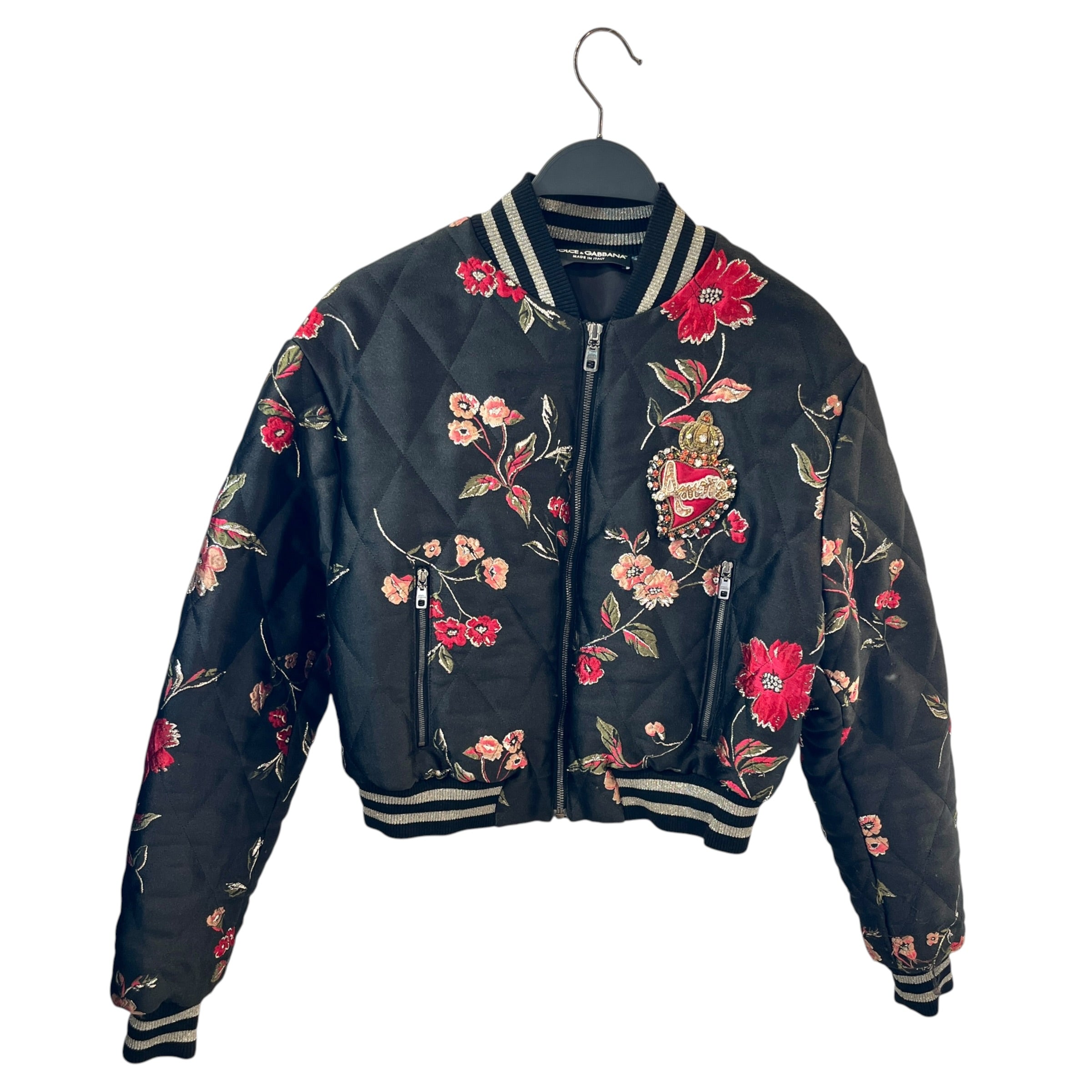 DOLCE&GABBANA/Quilted Jkt/36/All Over Print/Cotton/BLK/Single Breasted/Amore Bomber Jacket view 1
