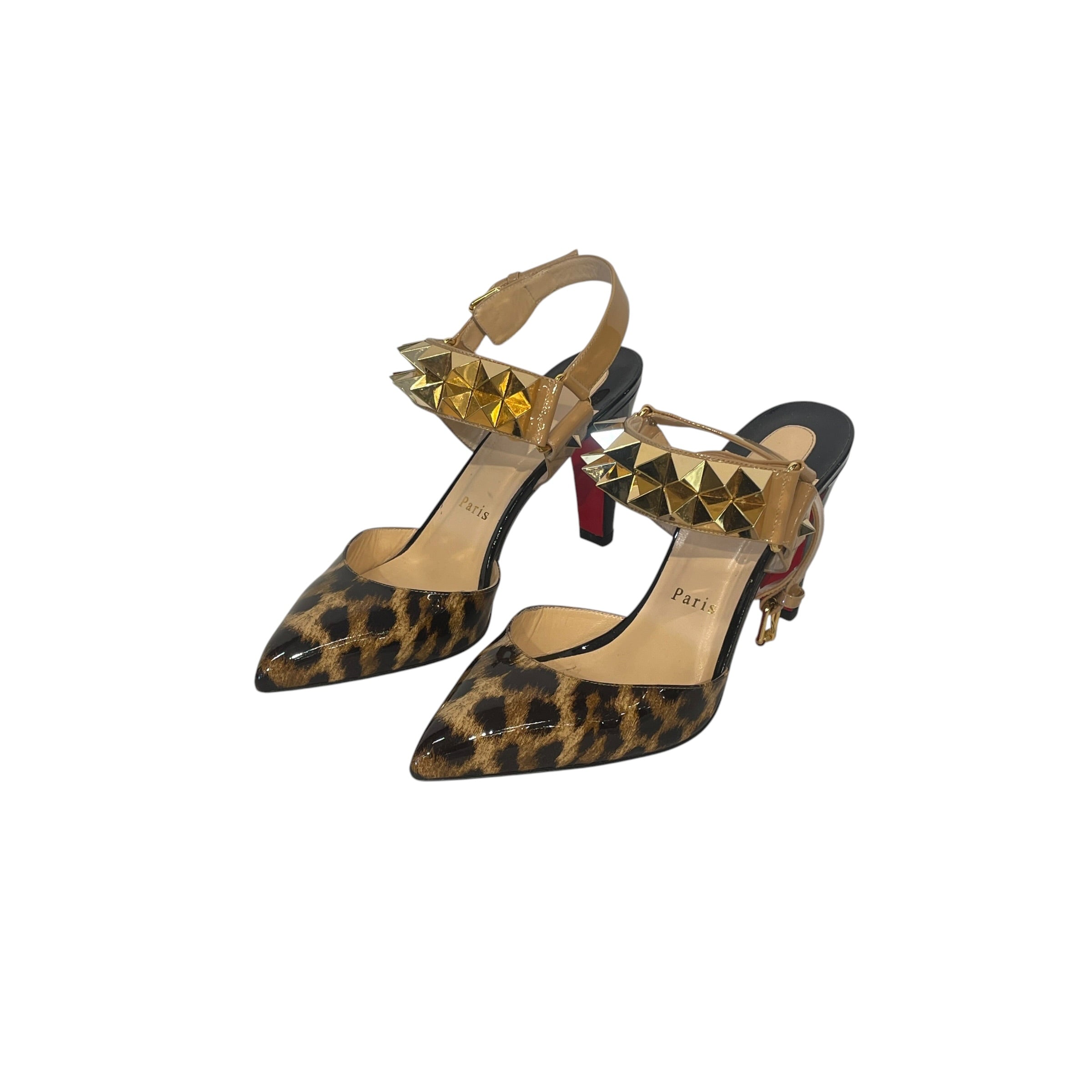 Christian Louboutin/Sandals/EU 38.5/Leopard/Leather/BRW/ZIGGOO SPIKE HEEL view 1