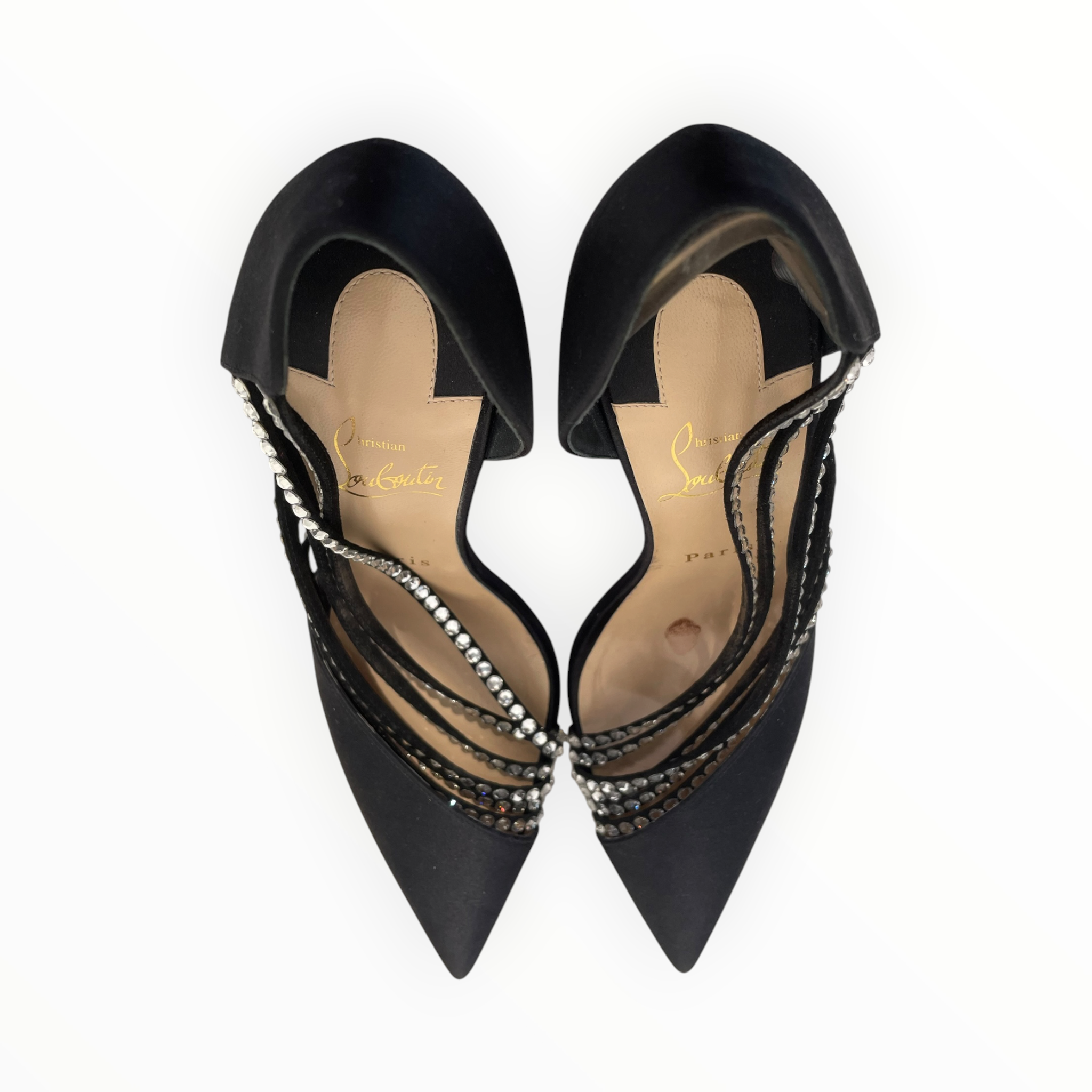 Christian Louboutin/Heels/EU 38.5/Silk/BLK/CRYSTAL SIDE DETAIL view 3