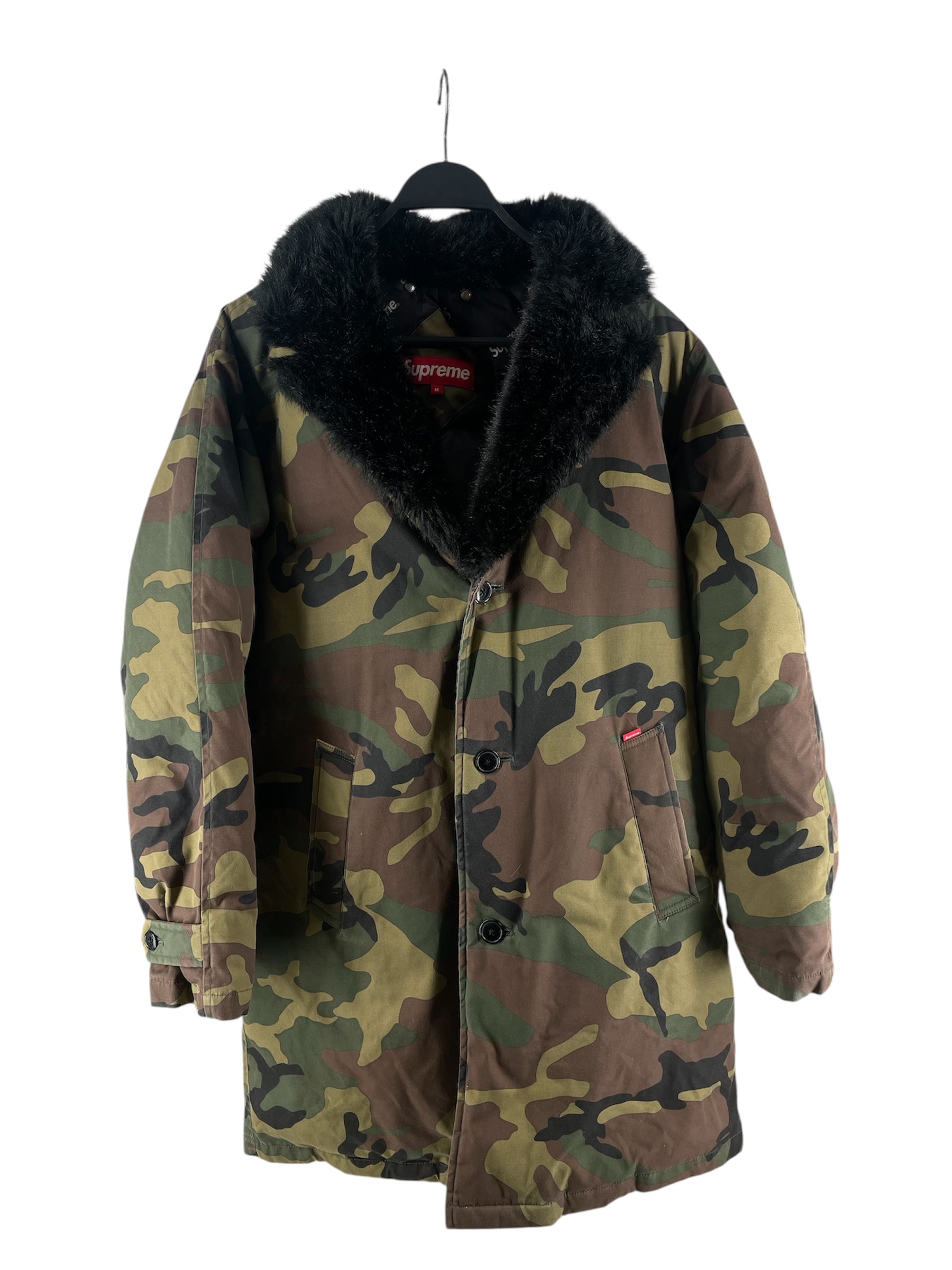 Supreme/Coat/M/Polyester/KHK/camo/fur collar view 1