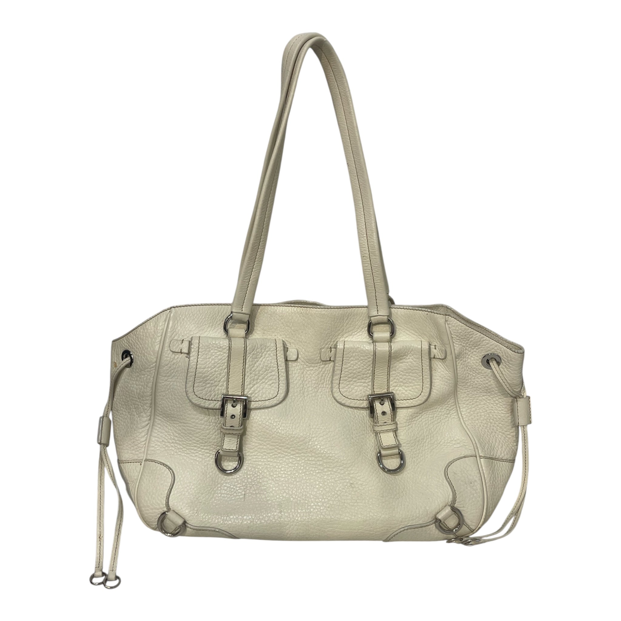 PRADA/Tote Bag/Leather/CRM/pebbled buckle tote view 2
